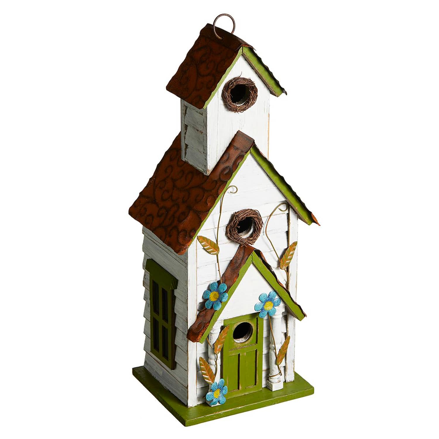 Etokfoks Oversized White and Green Solid Wood 3 Story Villa Bird