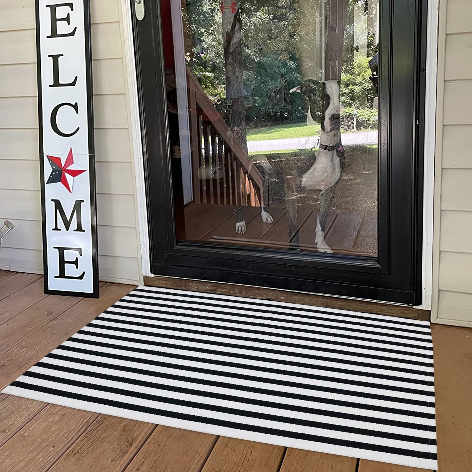 klows porch rugs and matts SenQWFa Black White Striped Outdoor Rug 27 Point 5 x 43 Inch Cotton Front Mat Layered Welcome Mat for Entryway Home Entrance or in the department at moisture and direct sun This slide explains the bing Size:5000 µg - Cat. No. IK0300-5000