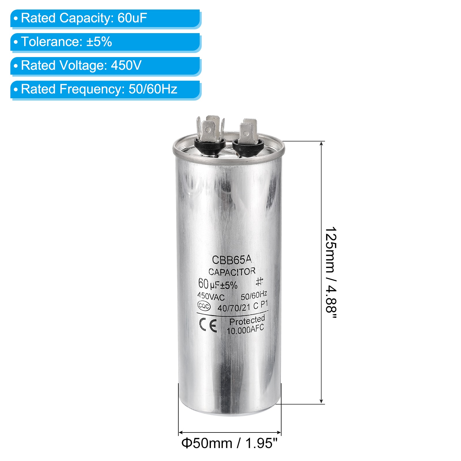 PATIKIL 60uF 60MDF 450V AC Fan Start Capacitor CBB65 Circular Run