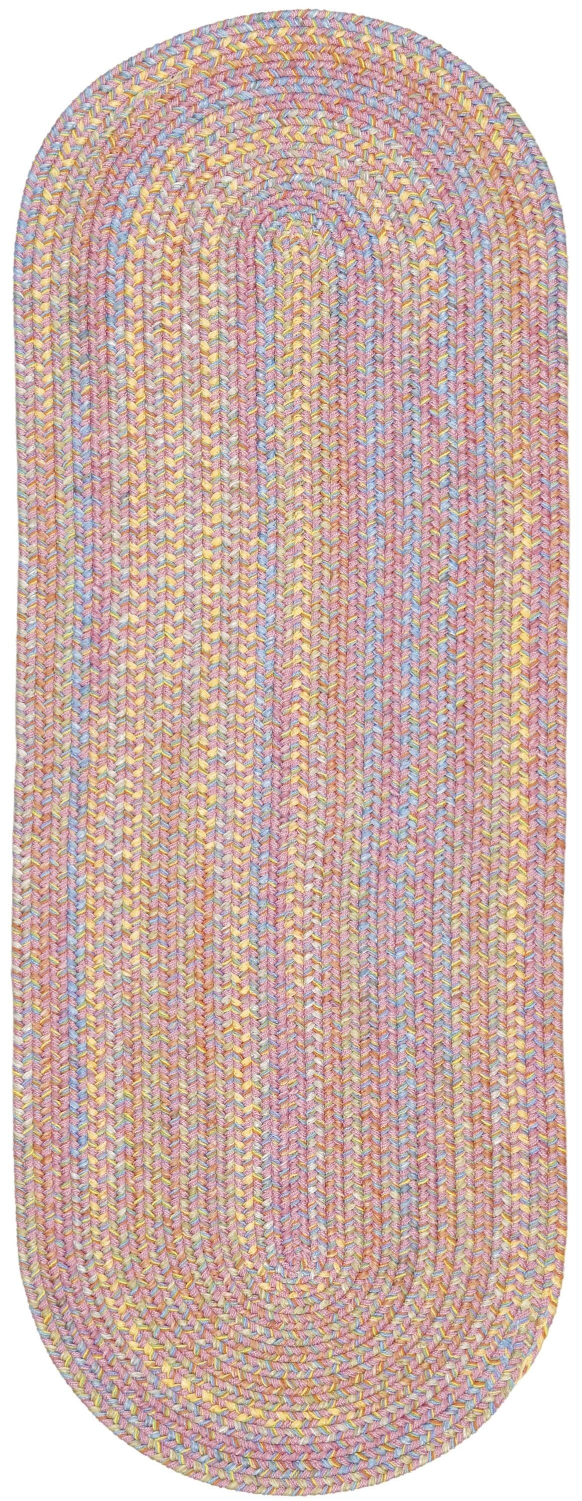 Rhody Rug PT08R024X072 2 x 6 (ft) Braided Polypropylene Pink Oval Indoor/Outdoor Geometric Area rug