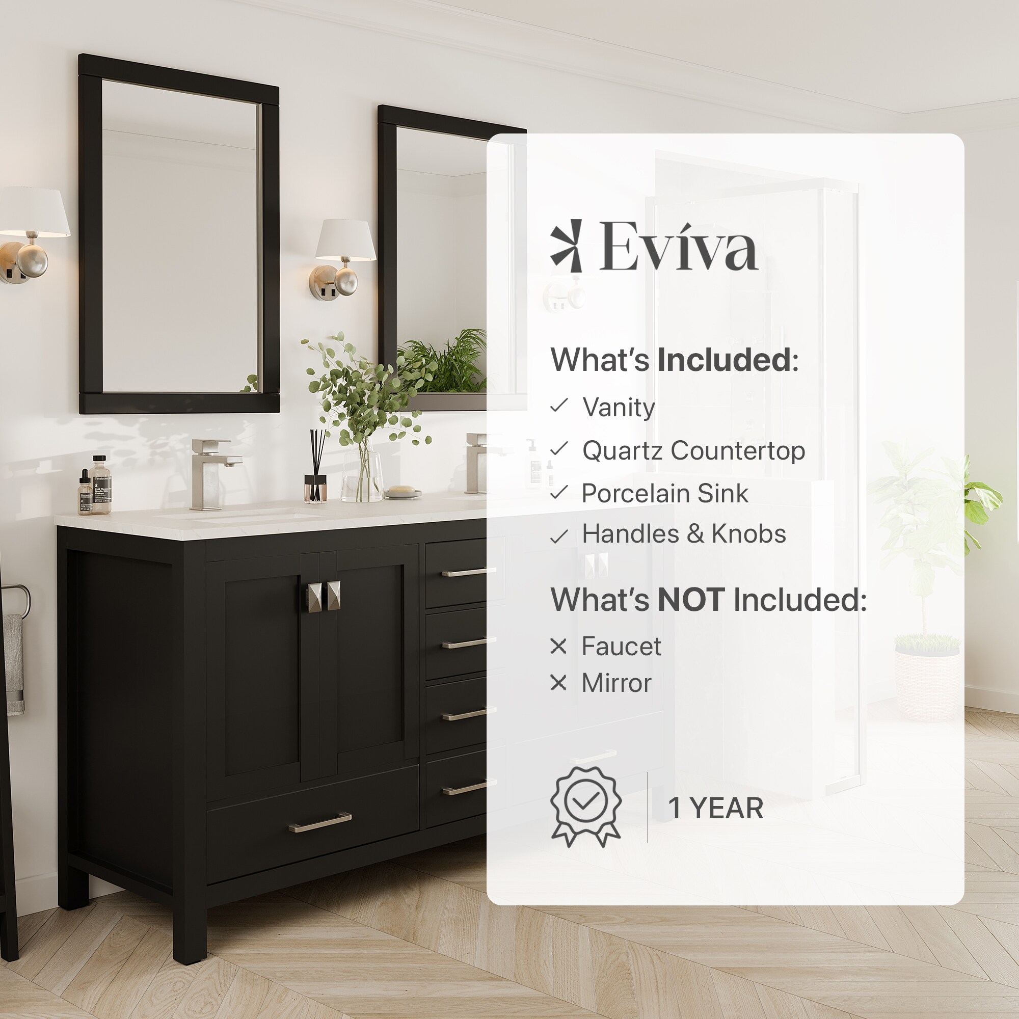 Espresso Double Sink Bathroom Vanity with Carrara Quartz Top