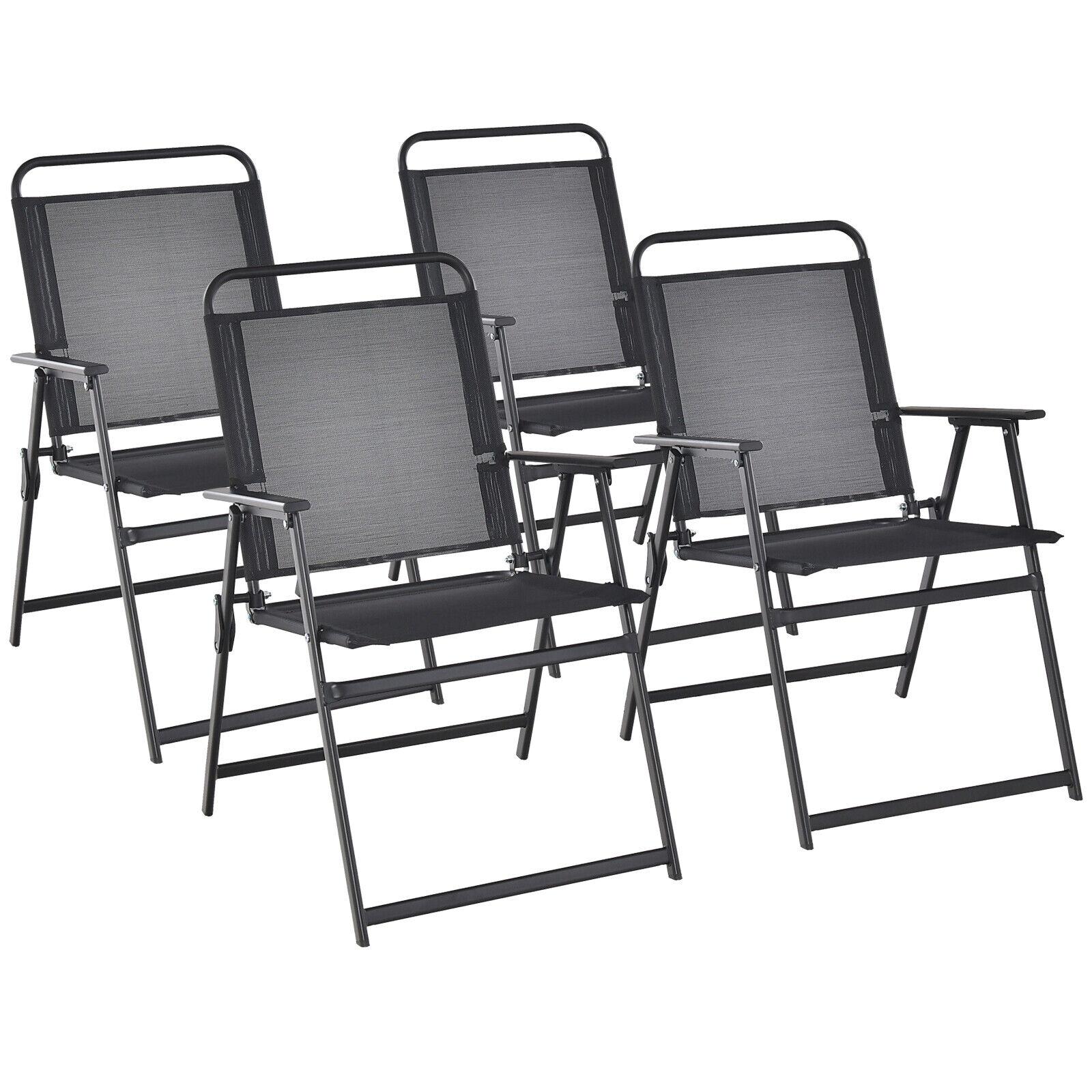 BABOOM BOM-144DK-4-CO Patio Chairs Set of 4 Stackable Black Stationary Conversation Chair with Black Sling Seat