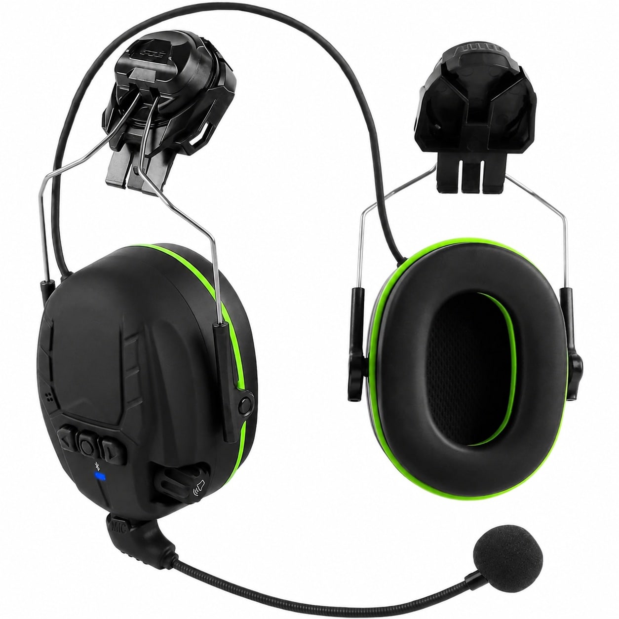 Etokfoks  Bluetooth Hearing Protection Earmuffs Hard Hat Mounted Class C Black ABS Ear Muffs with 4 Point Ratchet Suspension