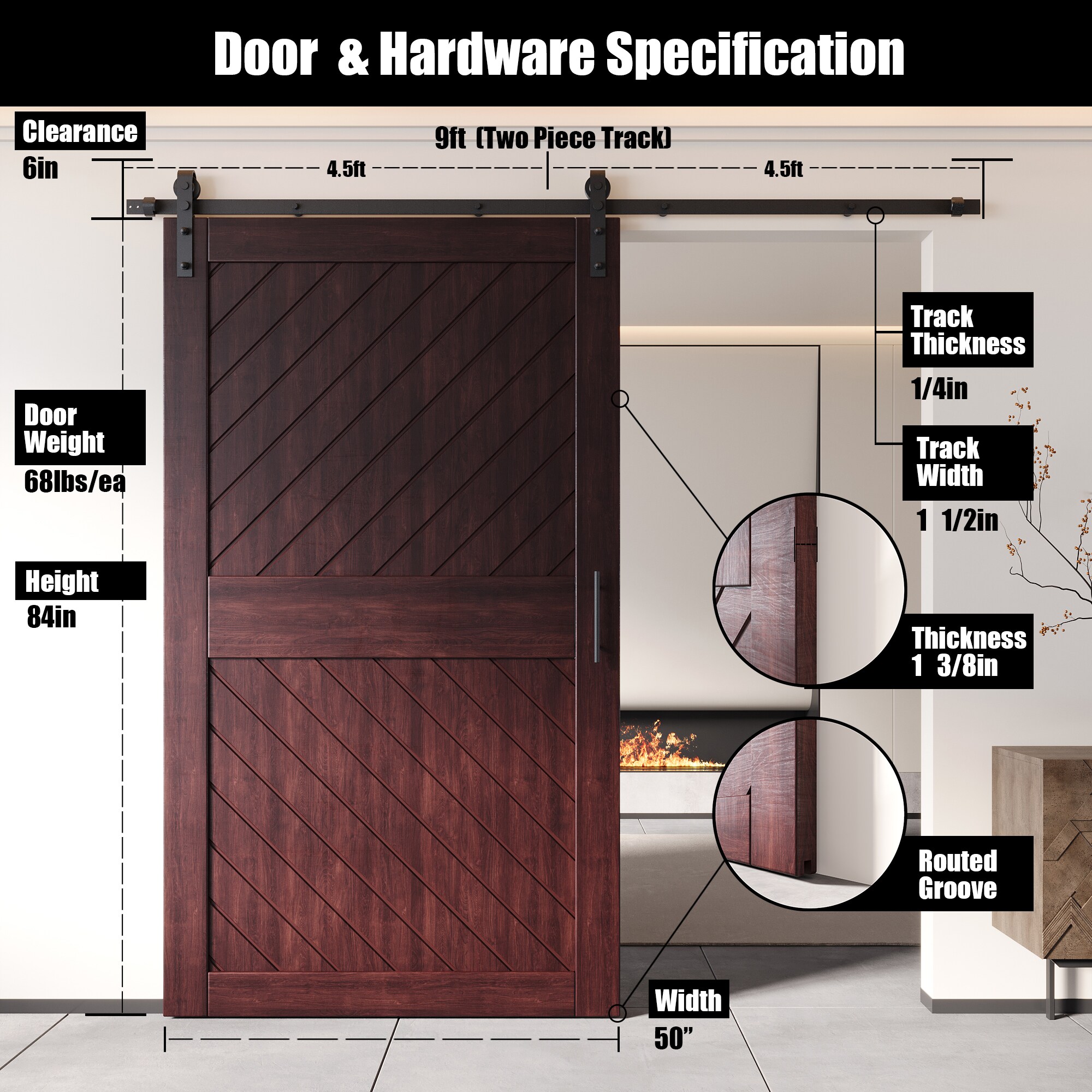 HOMACER YT1H108C-XT3-5084-RD Barn-Doors - View #2