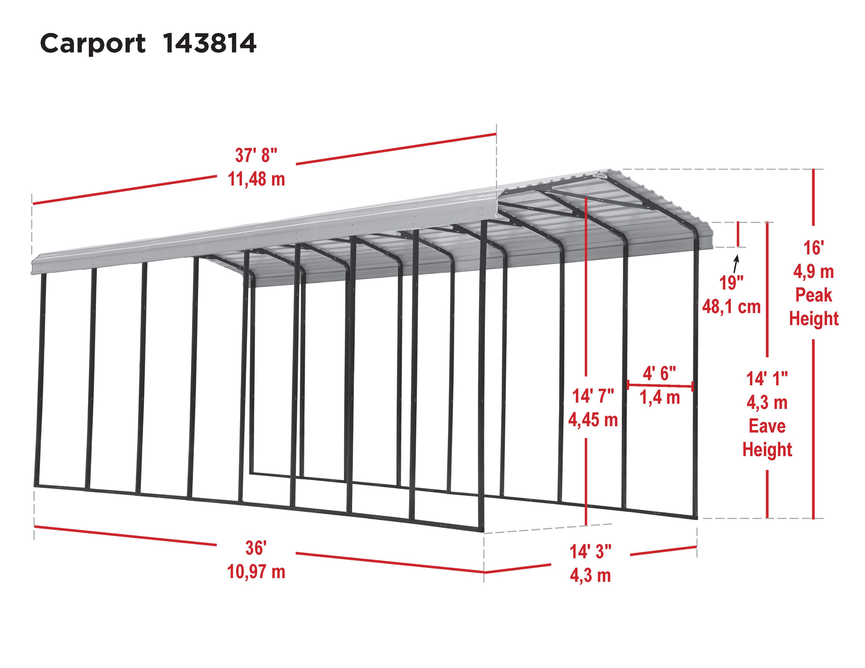 Arrow CPHC143814 Carport-Covers - View #16