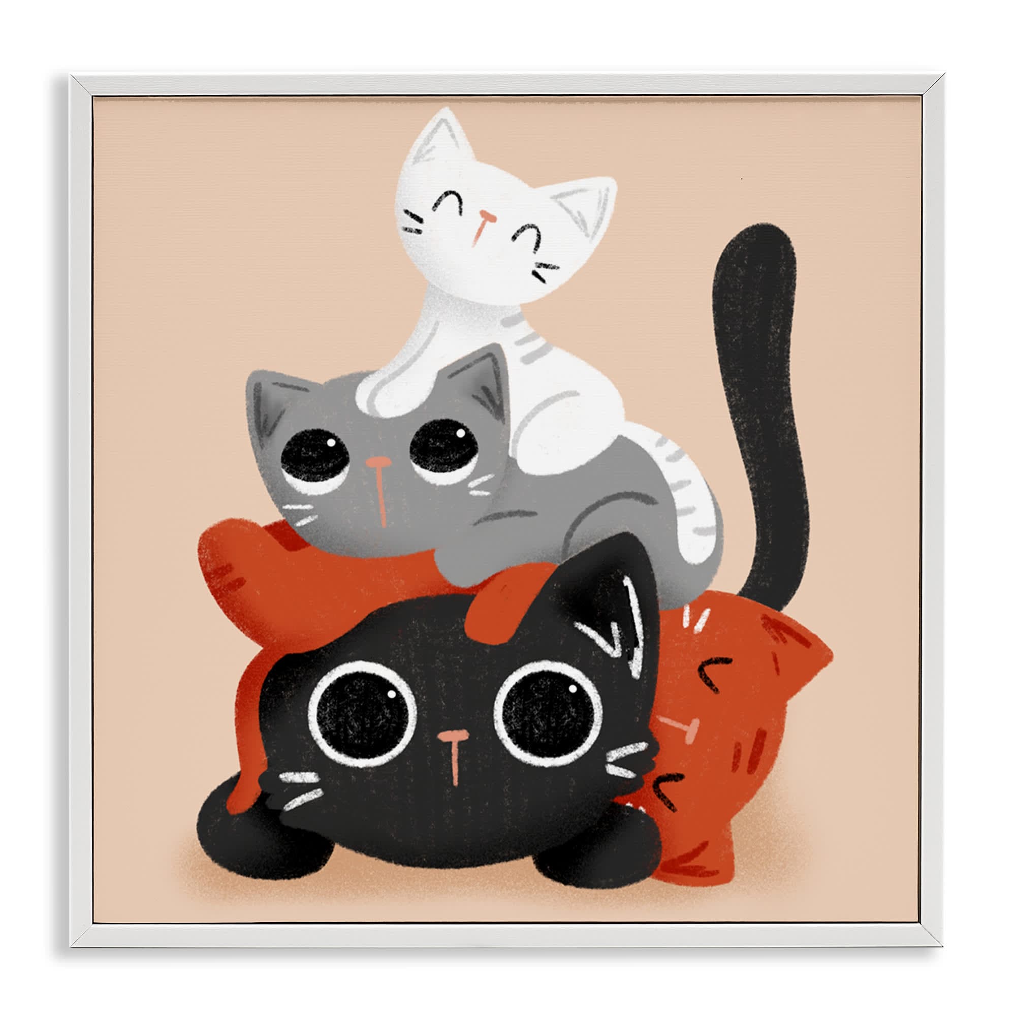 Stupell Industries BT-452-WFR-17X17 Stacked Cats Pile White Framed Giclee Art By Sarah Hickman 17 x 17