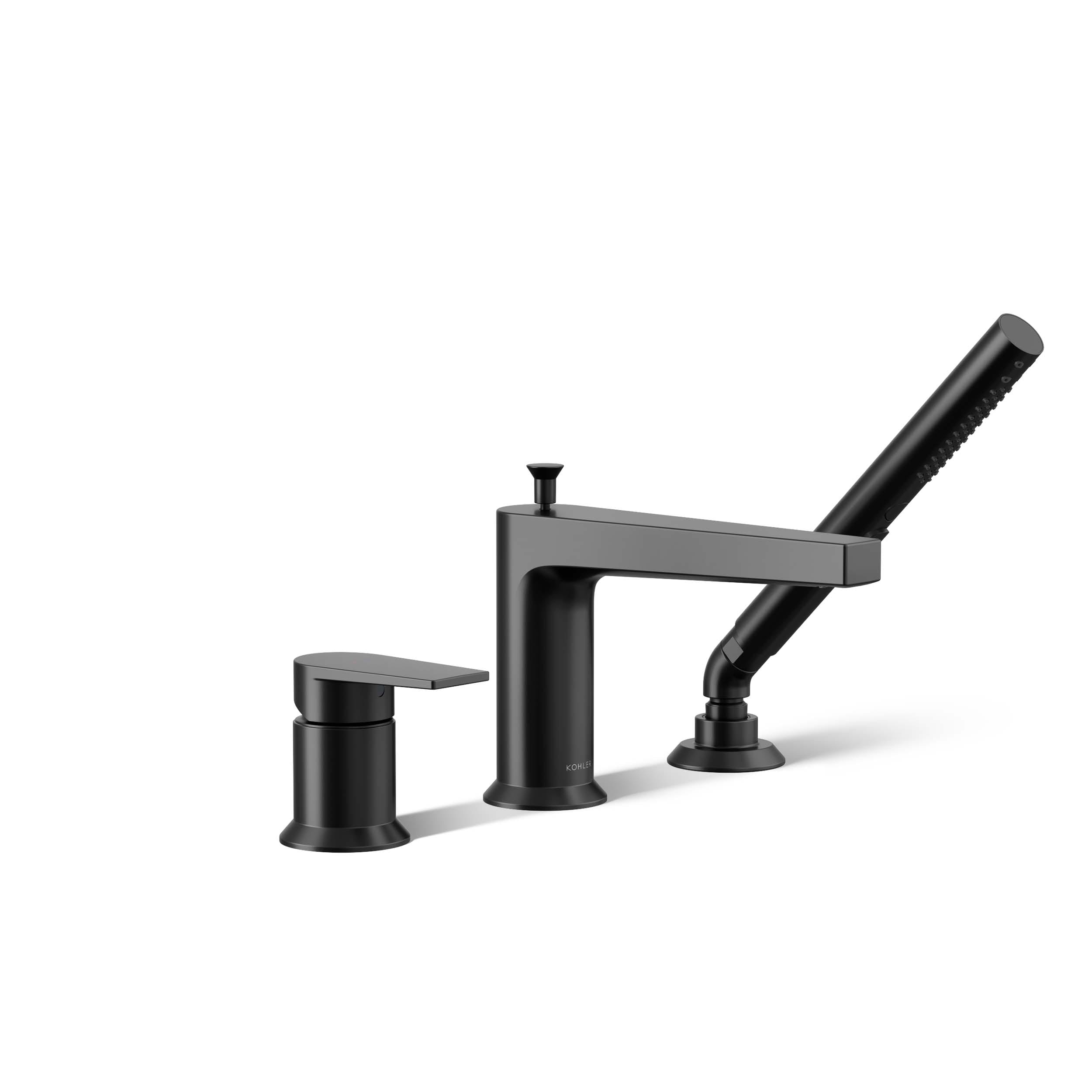 KOHLER K-74032-4-BL Taut Matte Black 1-handle Deck-mount Roman Low-arc Bathtub Faucet with Hand Shower ( Valve Included )