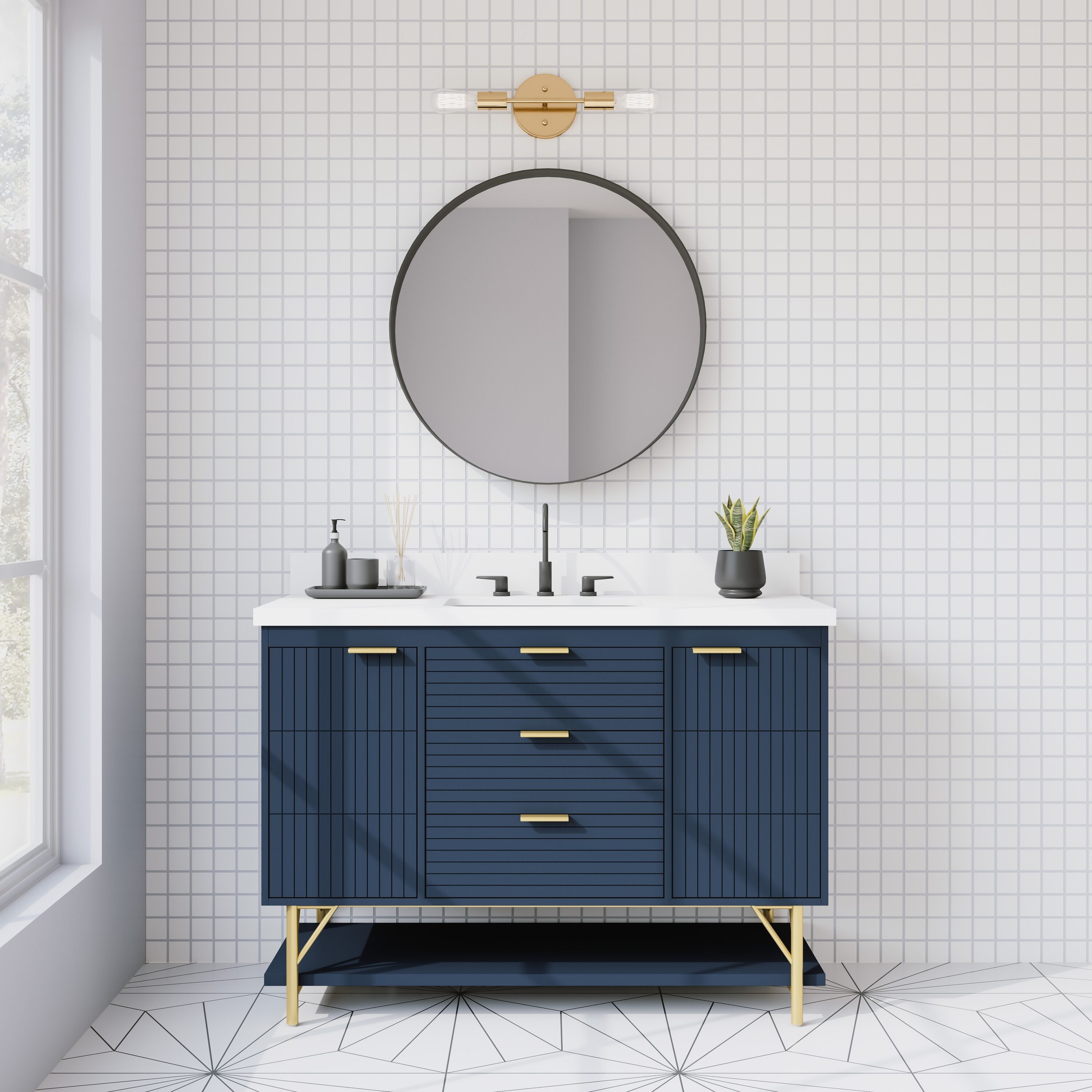 Scott Living Calletano 48-in Navy Blue Undermount Single Sink Bathroom  Vanity with White Quartz Top