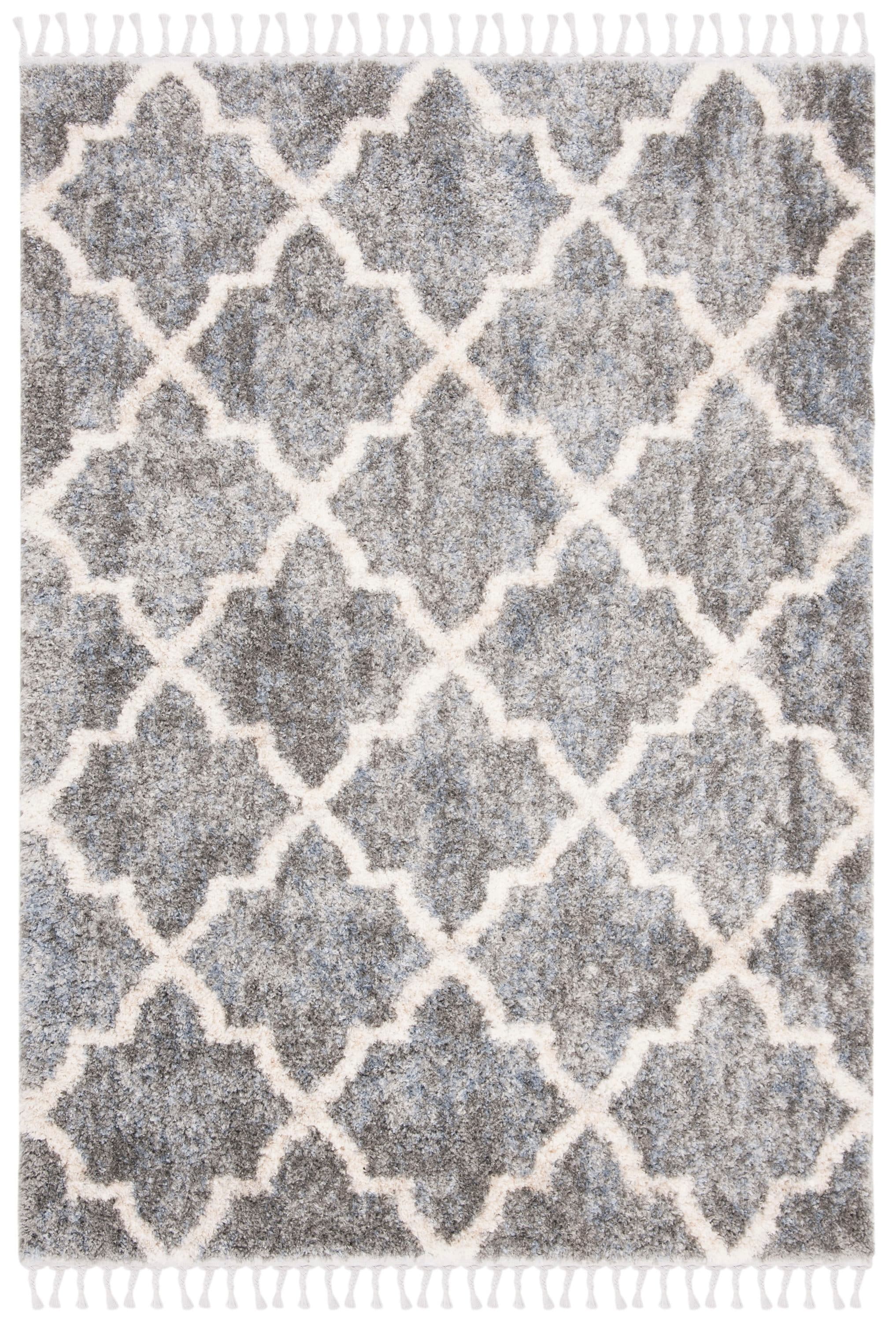 Safavieh BFG627N-5 Berber Fringe Borge Shag 5 x 8 (ft) Loomed Polypropylene Gray/Cream Rectangular Indoor Trellis Moroccan Area rug