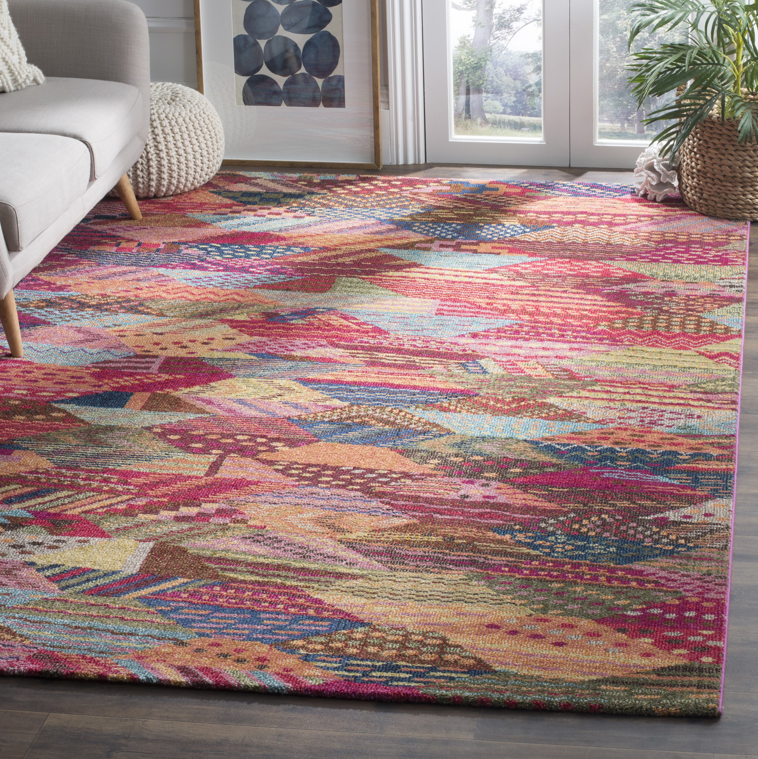 Multicolor Geometric Patchwork Synthetic 3' x 5' Area Rug