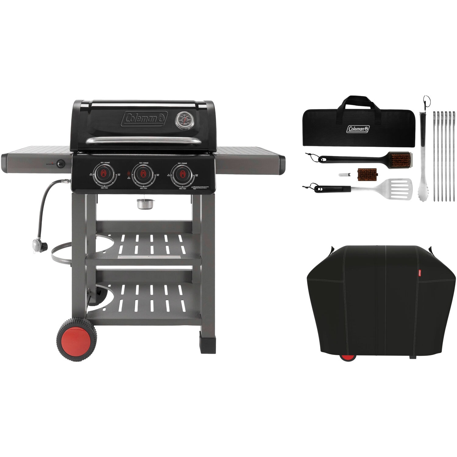 Coleman CO-300BBQ-3-KIT Grilling Kit Black/Stainless 3 -Burner Liquid Propane Gas Grill