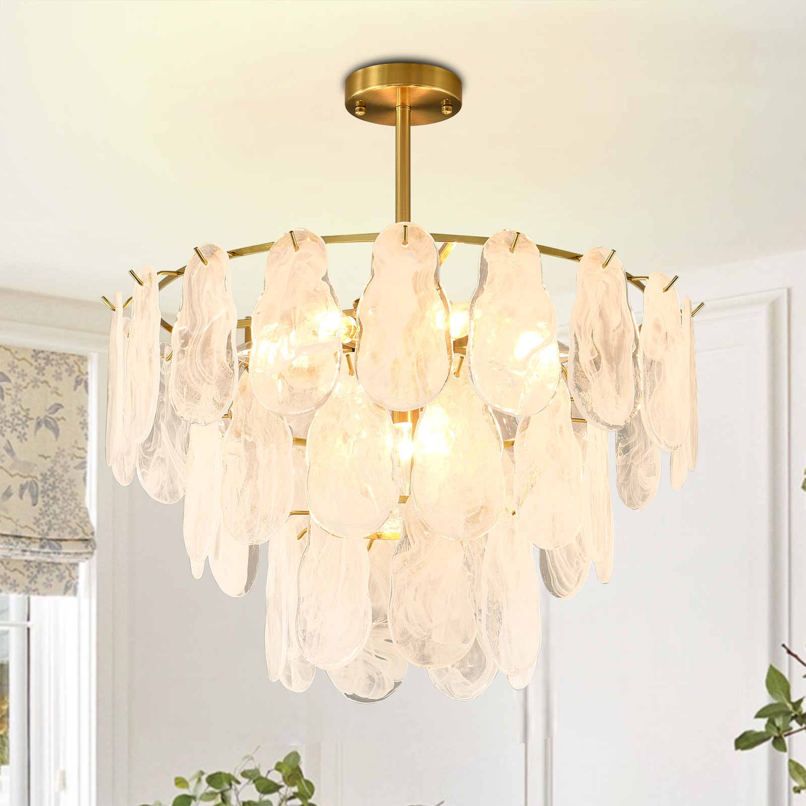 xersbav Modern Gold Glass Chandelier Cloud Tier Chandeliers Luxury Crystal Light Fixture Height Adjustable for Dining Room Living Room Kitchen Island Foyer