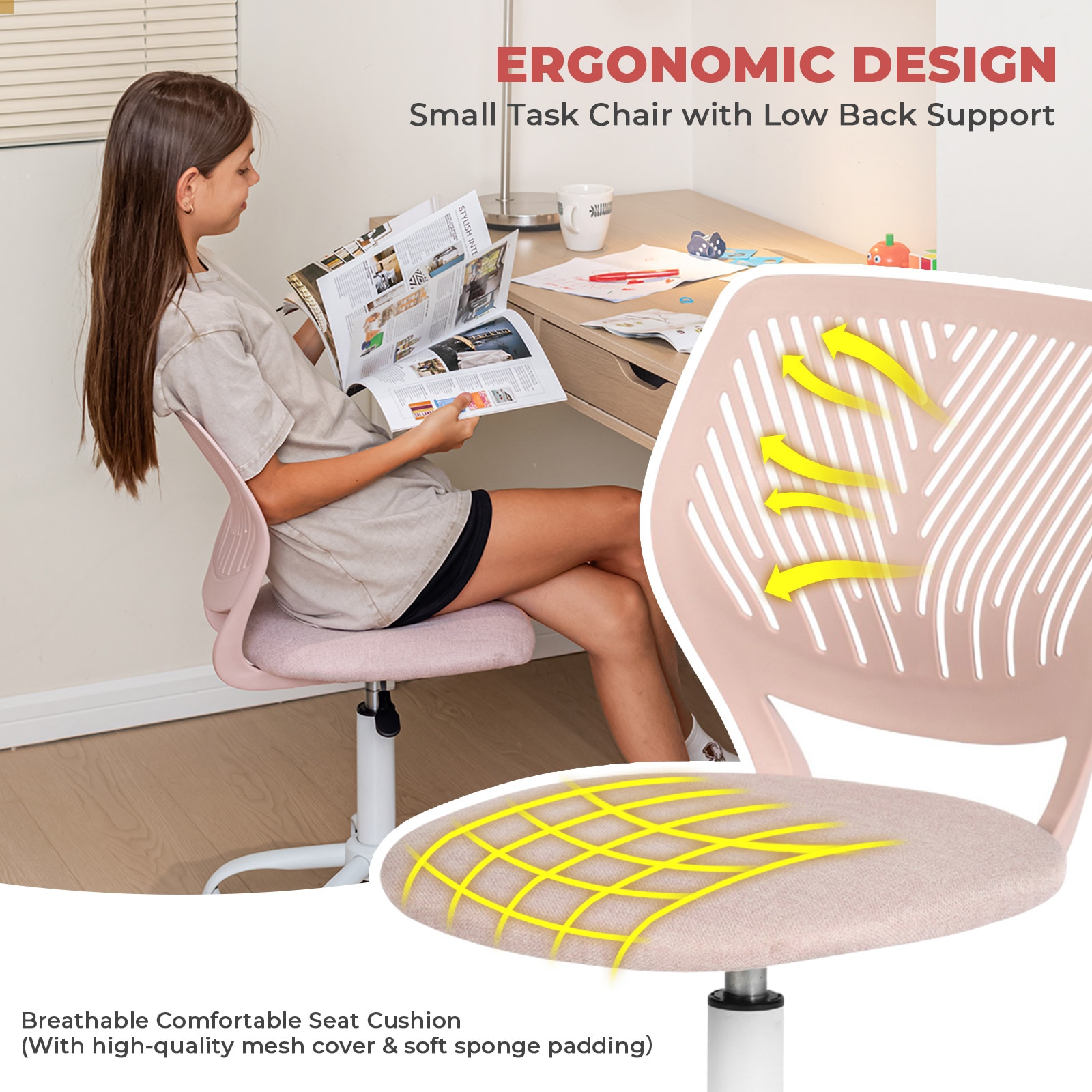 Homy Casa CARNATION PINK VNEW Office-Chairs - View #4