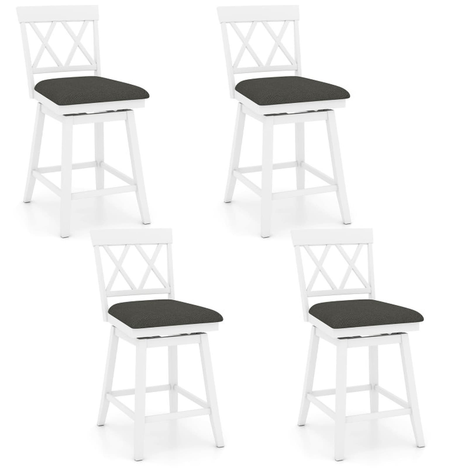 SUGIFT 24-in Swivel Bar Stools Set of 4 Counter Height Barstools with Backrest and Upholstered Linen Seat Cushion 330-lb Capacity-Oak