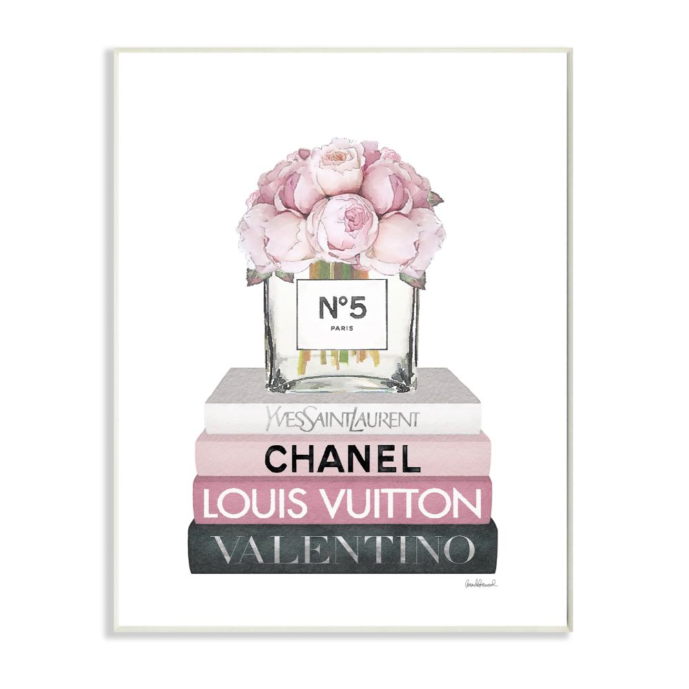 Stupell Industries Pink Rose Bouquet and Fashion Designer Bookstack Canvas Wall Art - 16 x 20