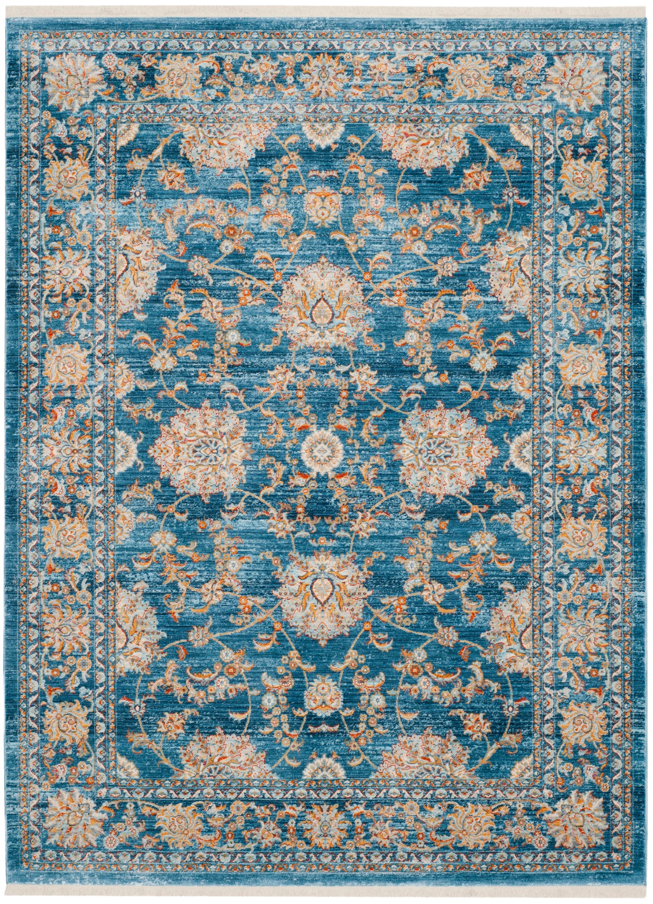 Turquoise and Multicolor Floral Motif Rectangular Area Rug