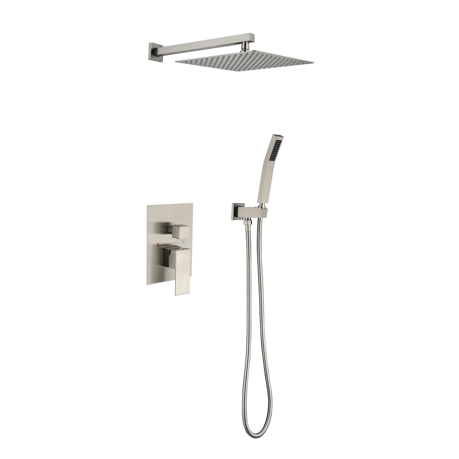 Mondawe MOEB103-10BN Brush Nickel 12-in Dual Head Built-In Shower Faucet System with 2-way Diverter ( Pressure-balanced Valve Included )