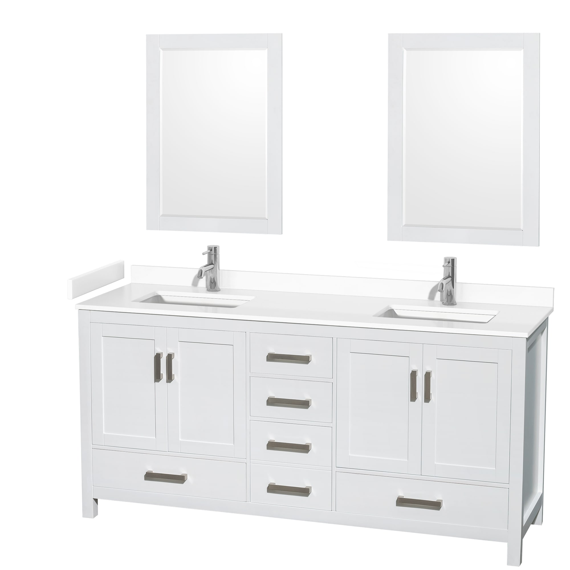 Wyndham Collection WCS141472DWHWCUNSM24 Sheffield 72-in White with Brushed Chrome Trim Undermount Double sink Bathroom Vanity with White Cultured Marble Cultured marble Top (Mirror Included)