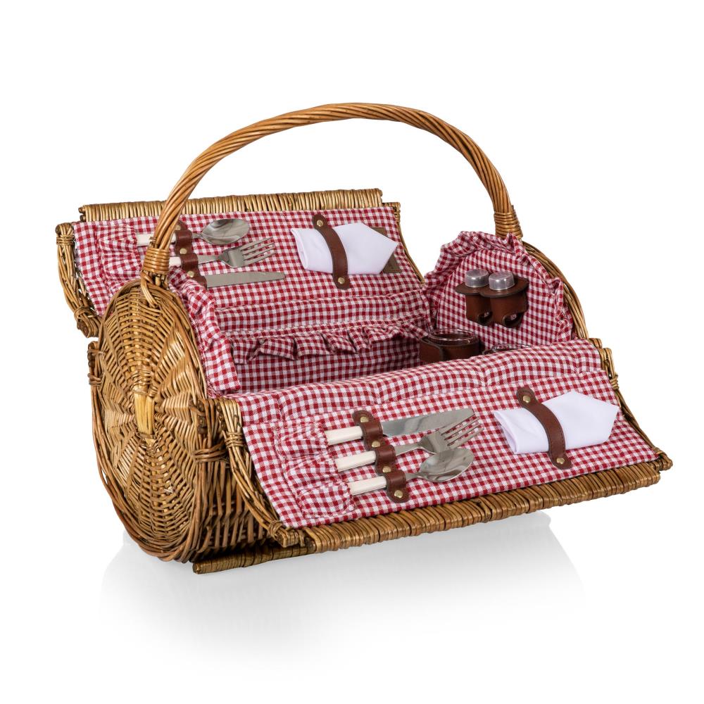 Picnic Time 223-25-300-000-0 15 x 10 x 13 Red and White Gingham Pattern Picnic basket