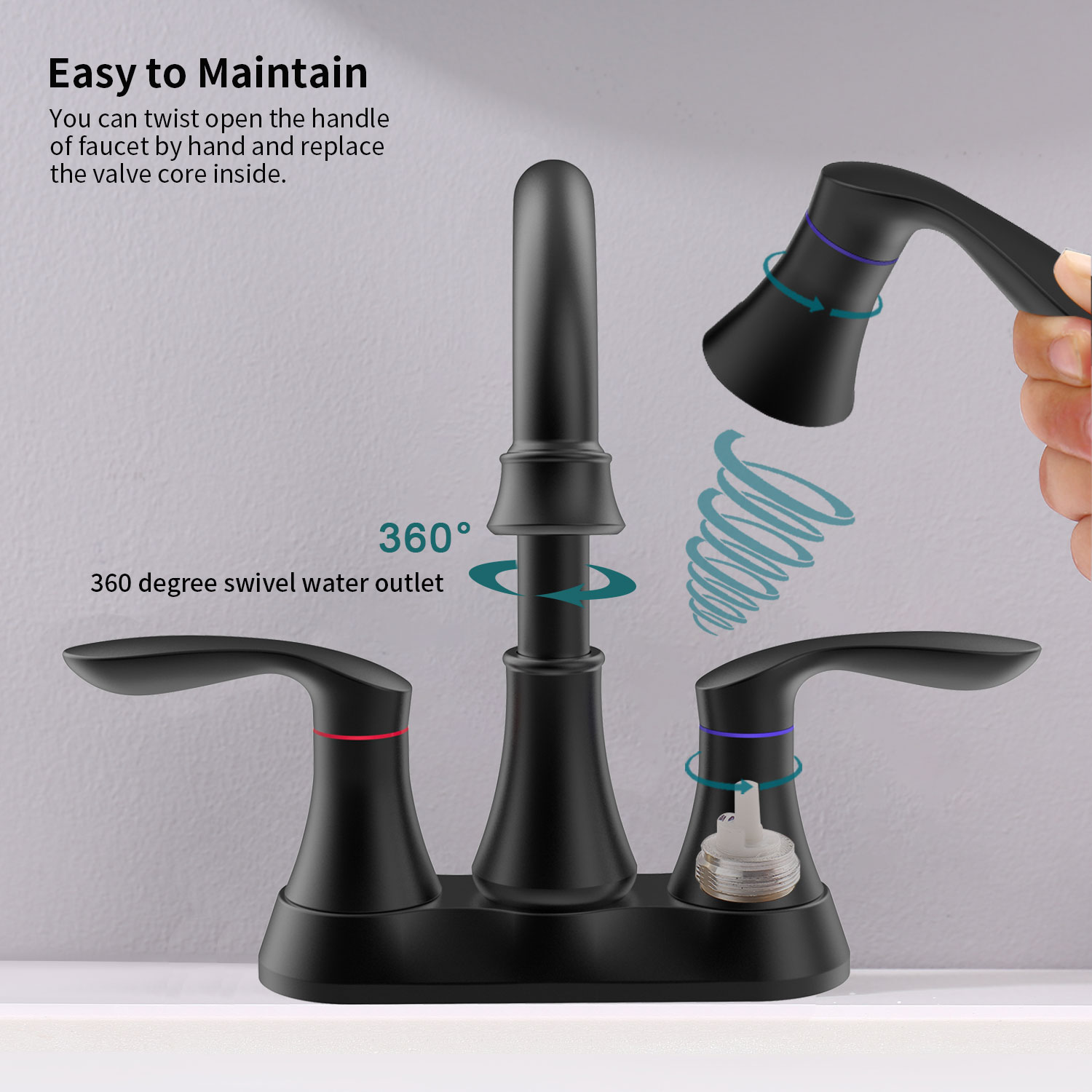 AAZJ NBC-CM64226 Bathroom Sink Faucets Matte Black Widespread 2-handle High-arc Commercial/Residential Handle Bathroom Sink Faucet with Drain with Deck Plate
