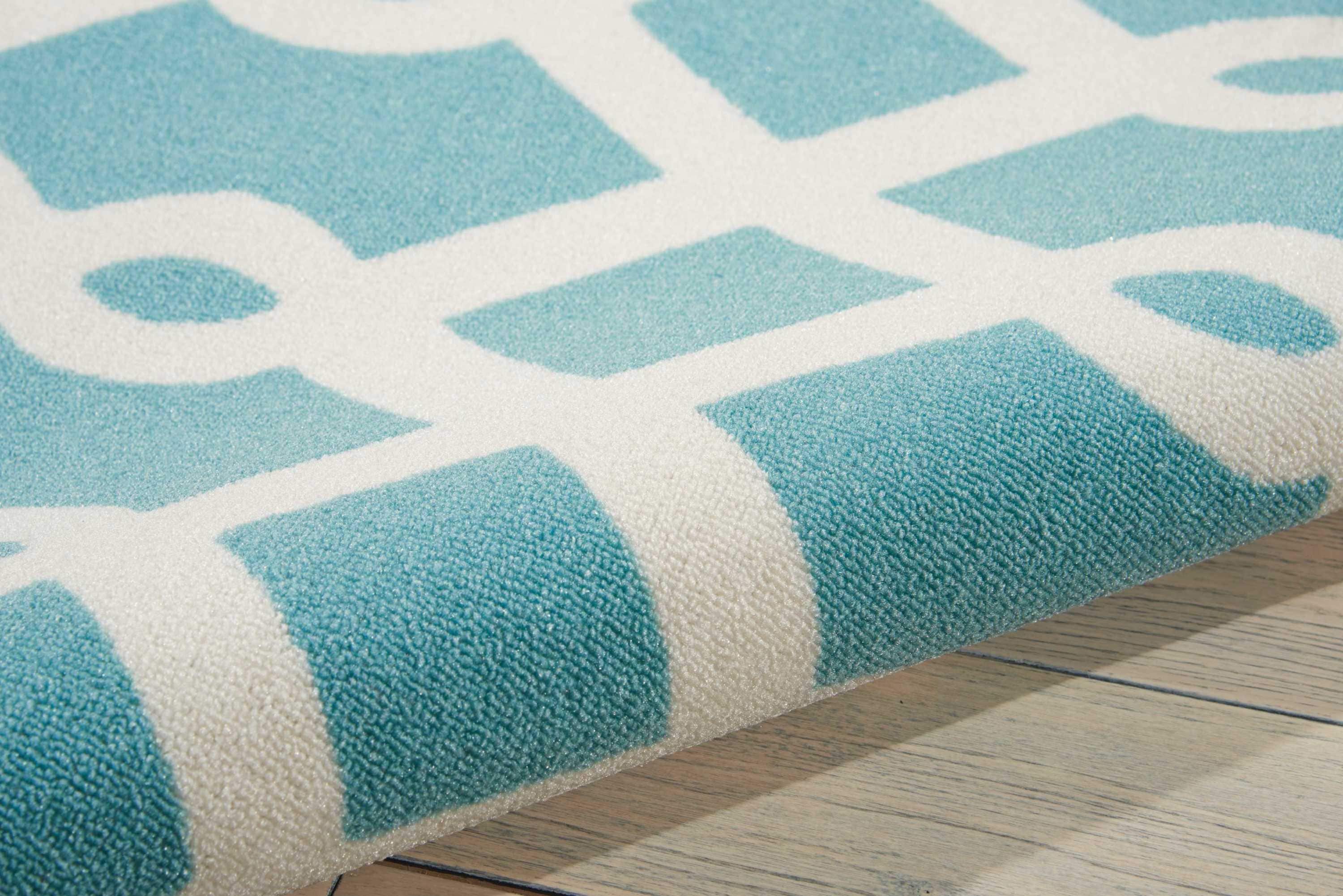 Poolside Blue and White Geometric Outdoor Rug 4' x 6'