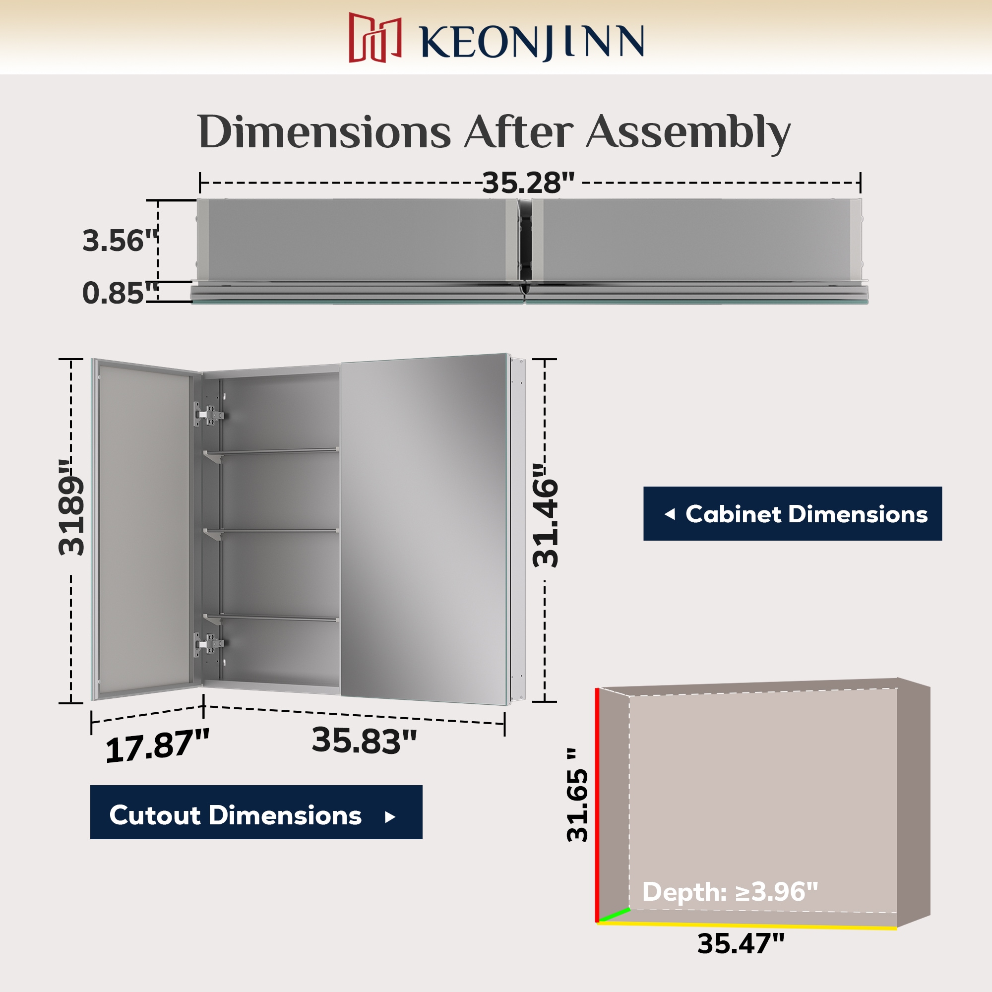 Keonjinn LW-JG-FXFJP-9181-SI Bathroom-Medicine-Cabinets - View #4