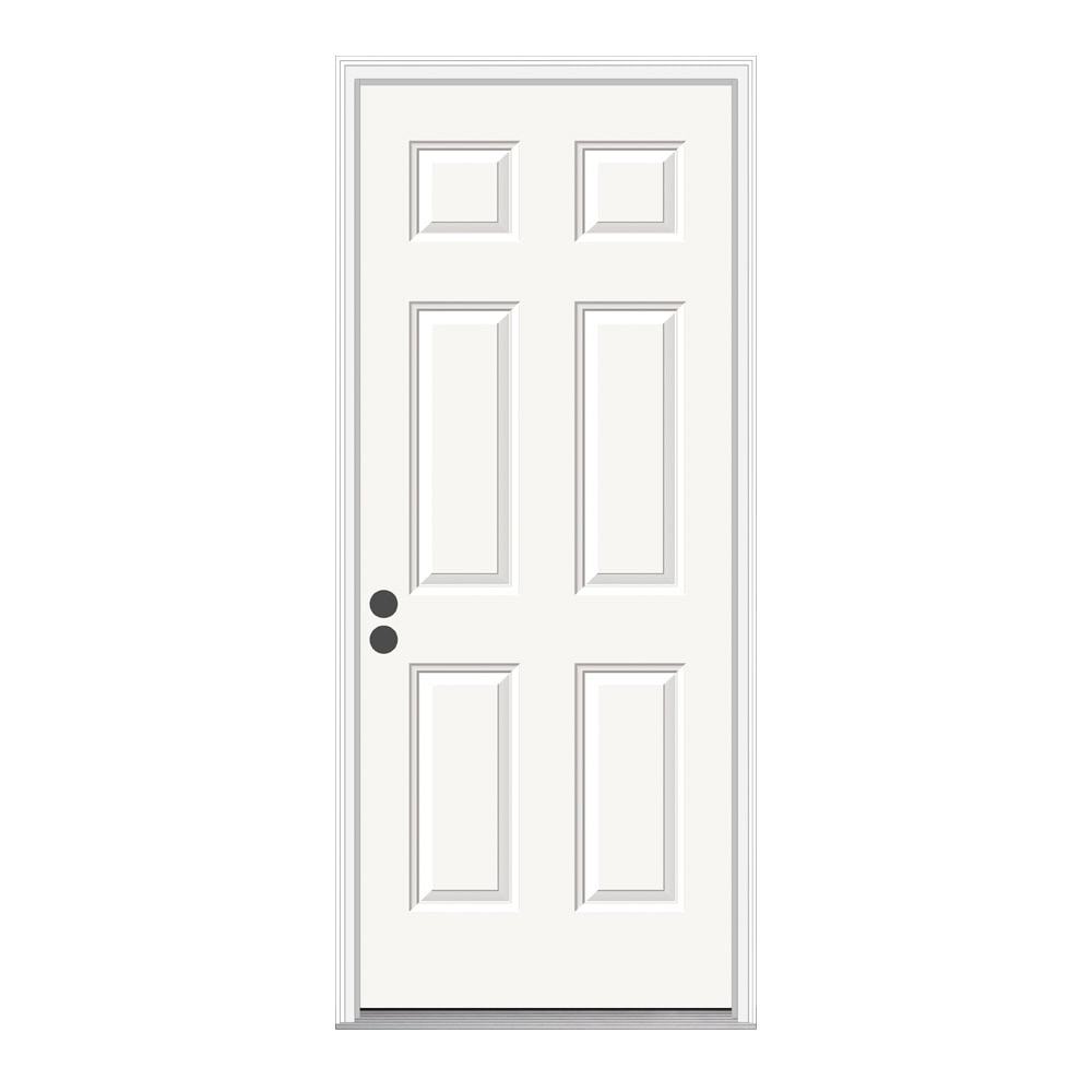JELD-WEN 26666PNLRH 30-in x 78-in Steel Right-Hand Inswing Primed Prehung Front Door with Brickmould Insulating Core