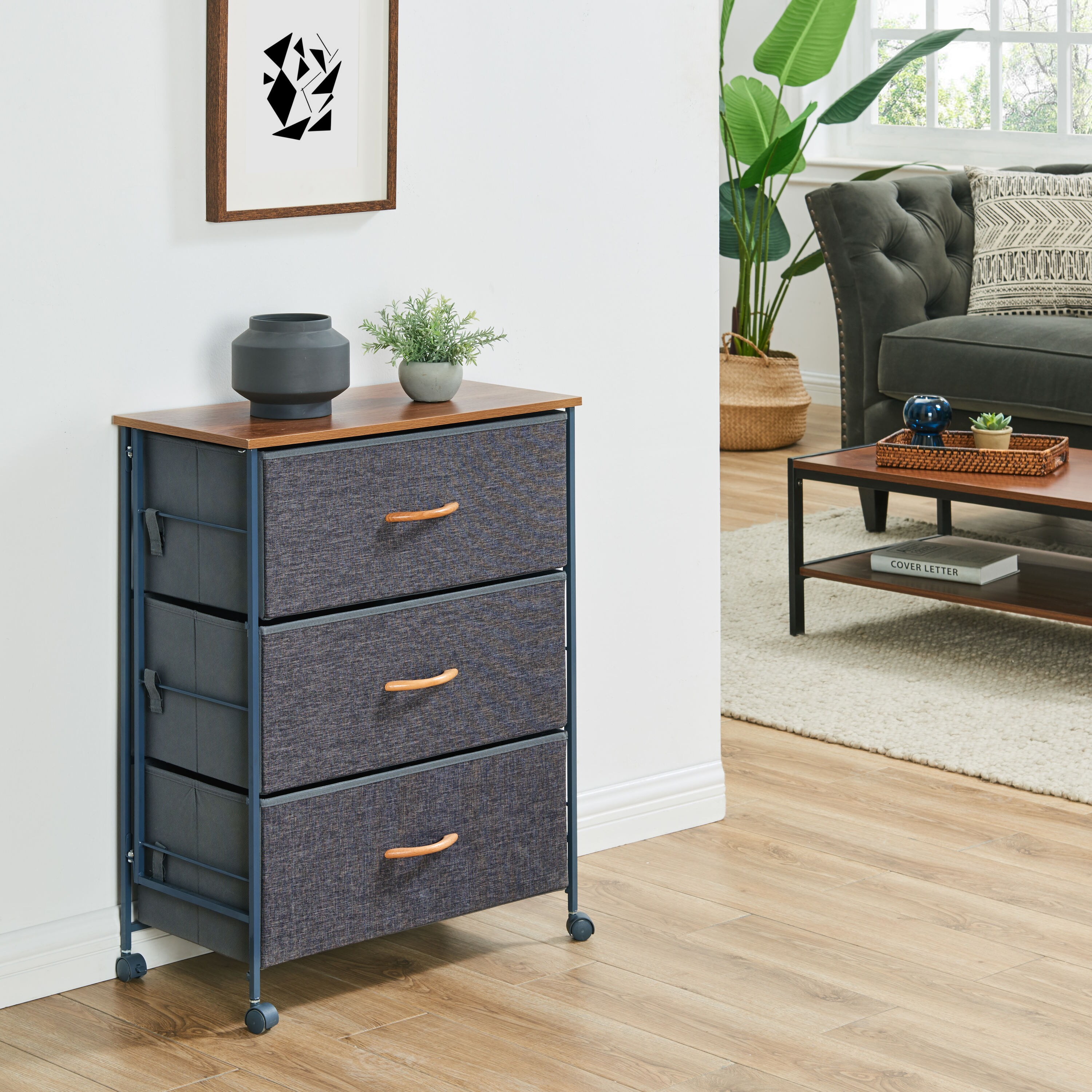 Danya B. Contemporary Gray Metal Dresser With 3 Drawers, Steel Frame ...