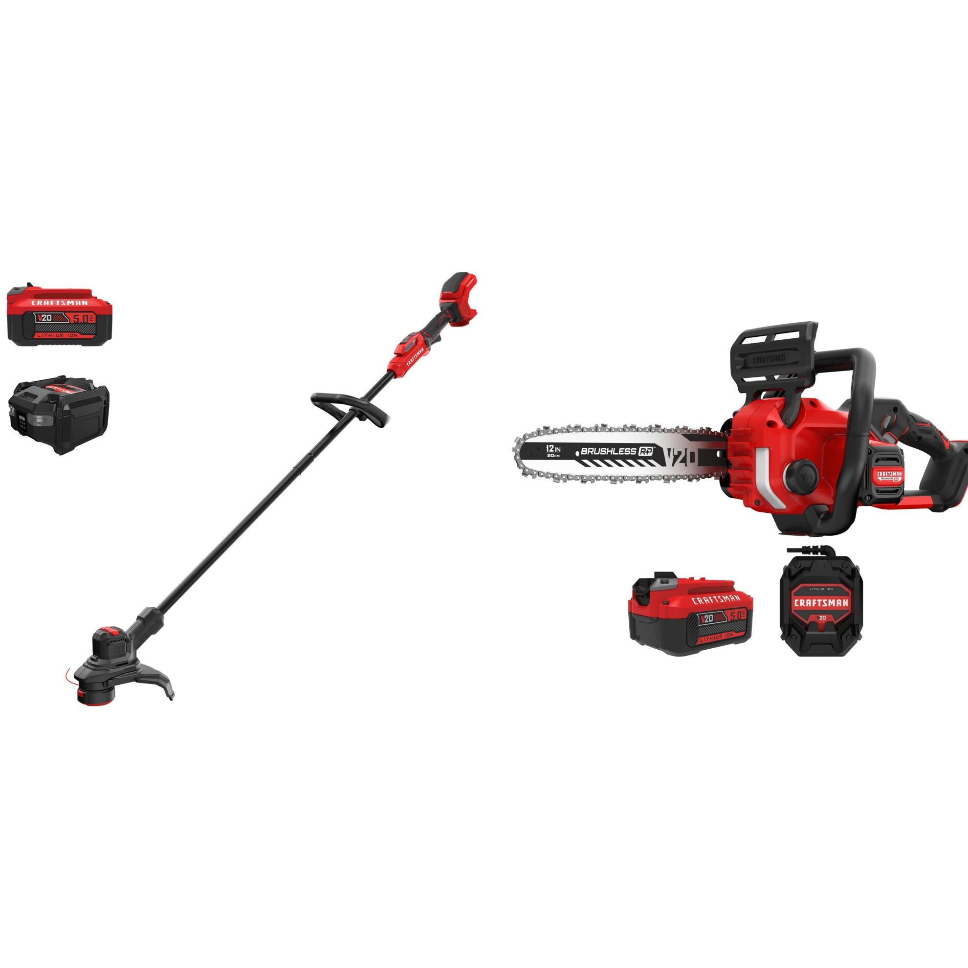 Shop CRAFTSMAN Craftsman V20 RP 13-in String Trimmer & 12-in Chainsaw Bundle (2 5 Ah Batteries & 2 Chargers Included)