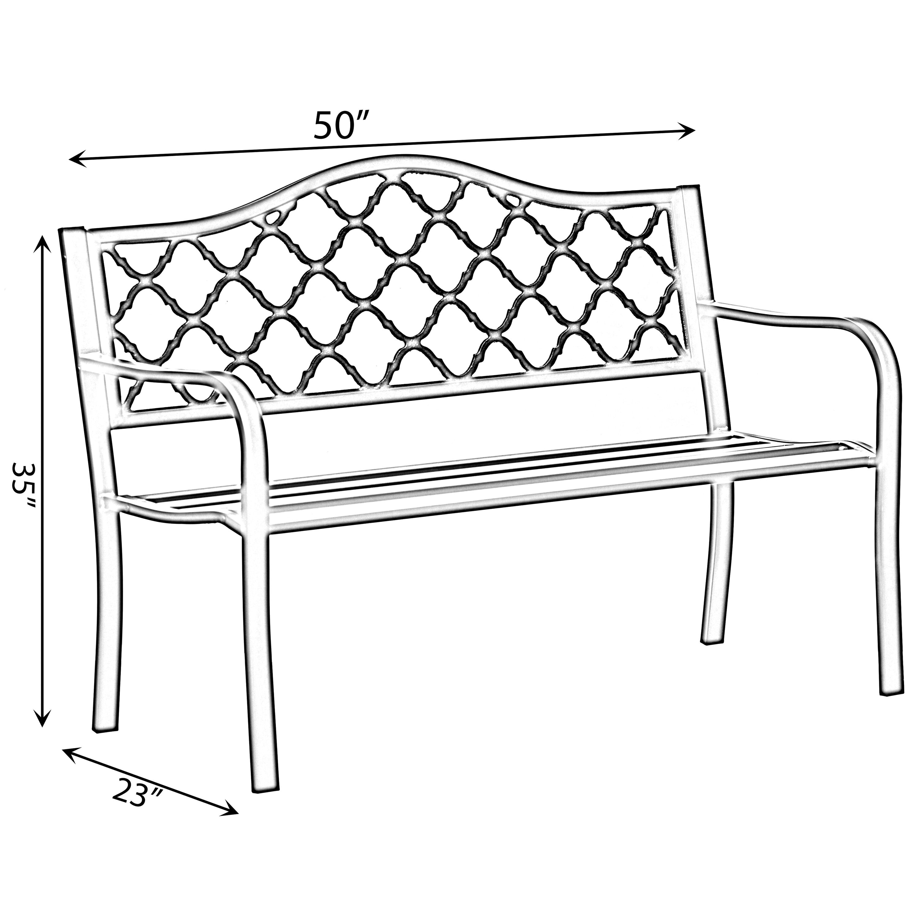 Gardenised Black Iron Park Bench with Unique Backrest Pattern, 50-in W ...