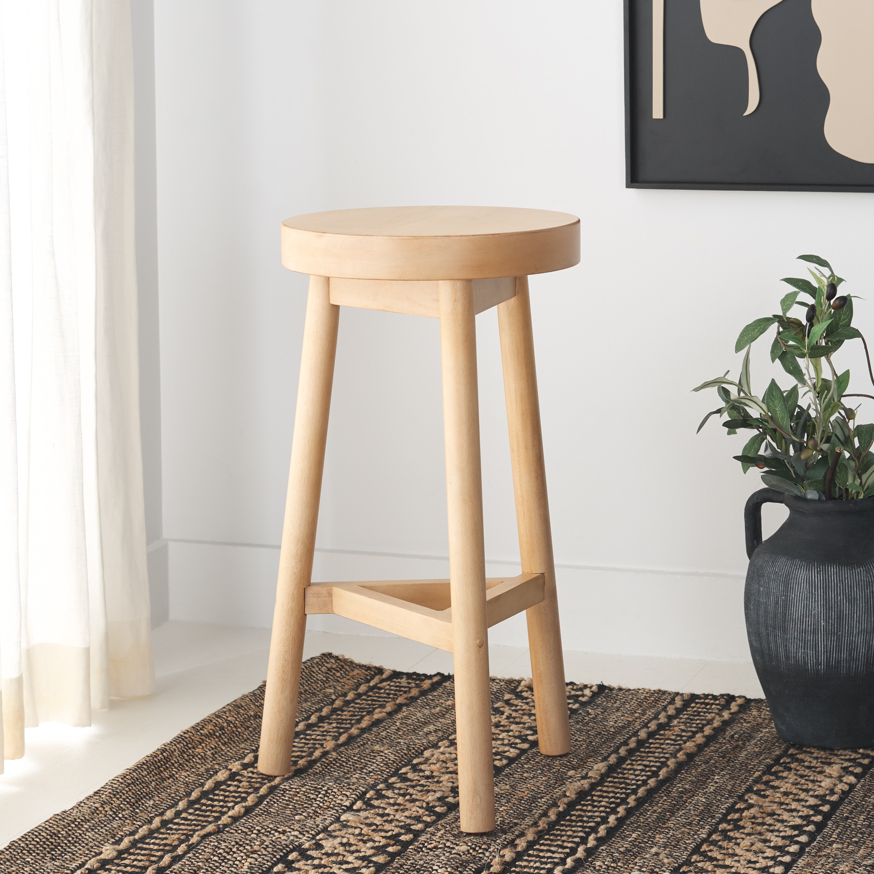 Natural Wood Backless Round Counter Stool