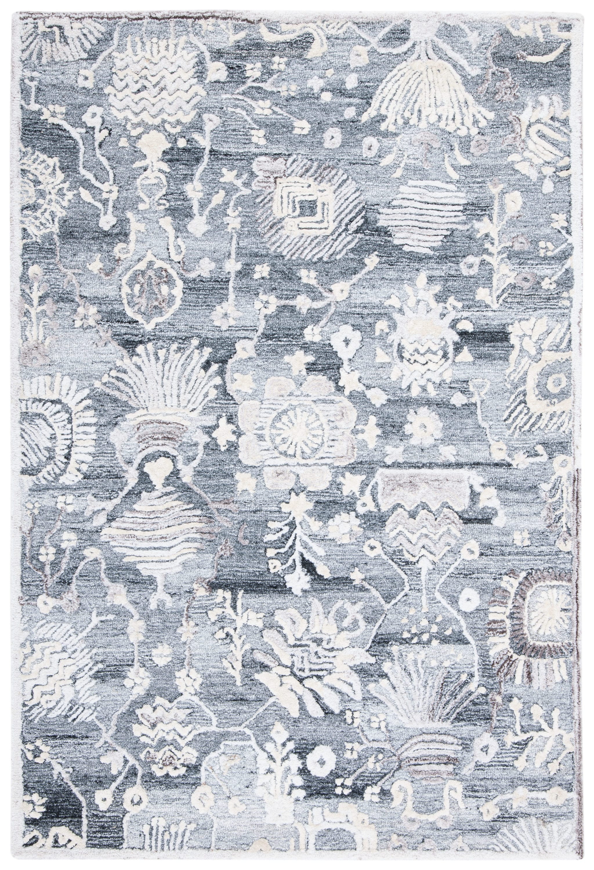 Safavieh GLM569G-4 Glamour Denyse 4 x 6 (ft) Tufted Synthetic Gray/Ivory Rectangular Indoor Floral/Botanical Bohemian/Eclectic Area rug