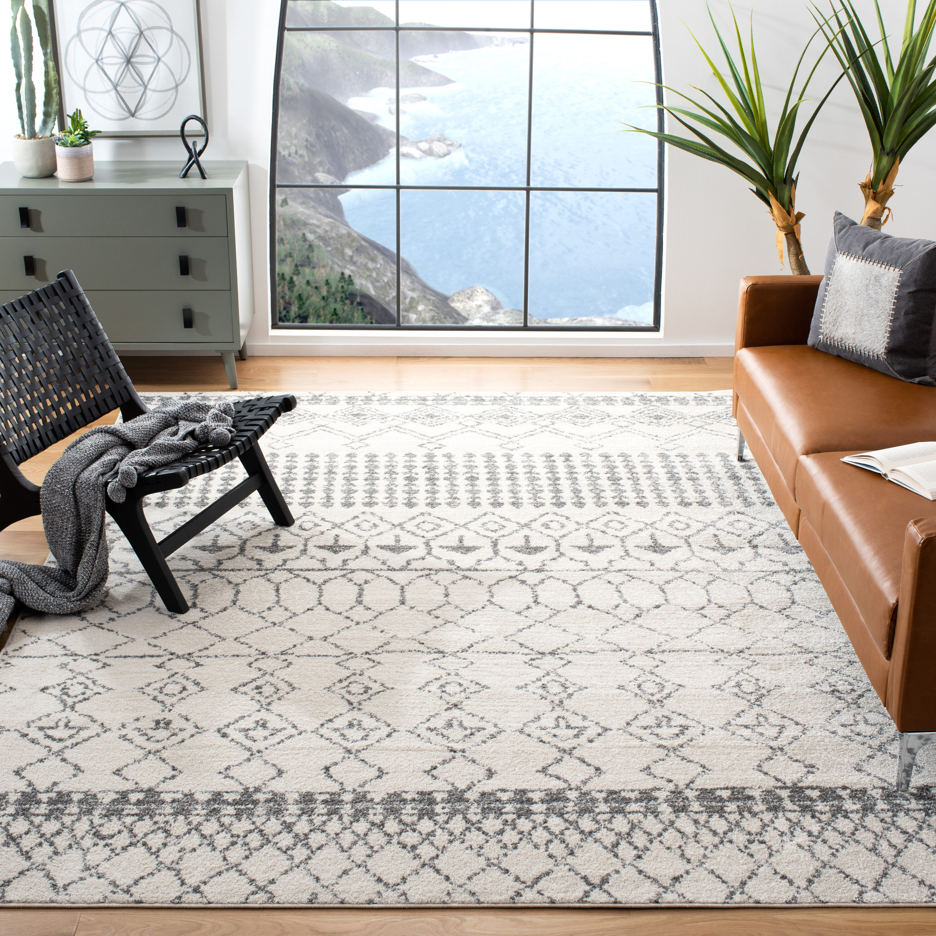 Safavieh TUL229A-1218 Tulum Artesia 12 x 18 (ft) Loomed Polypropylene Ivory/Gray Rectangular Indoor Geometric French Country Area rug