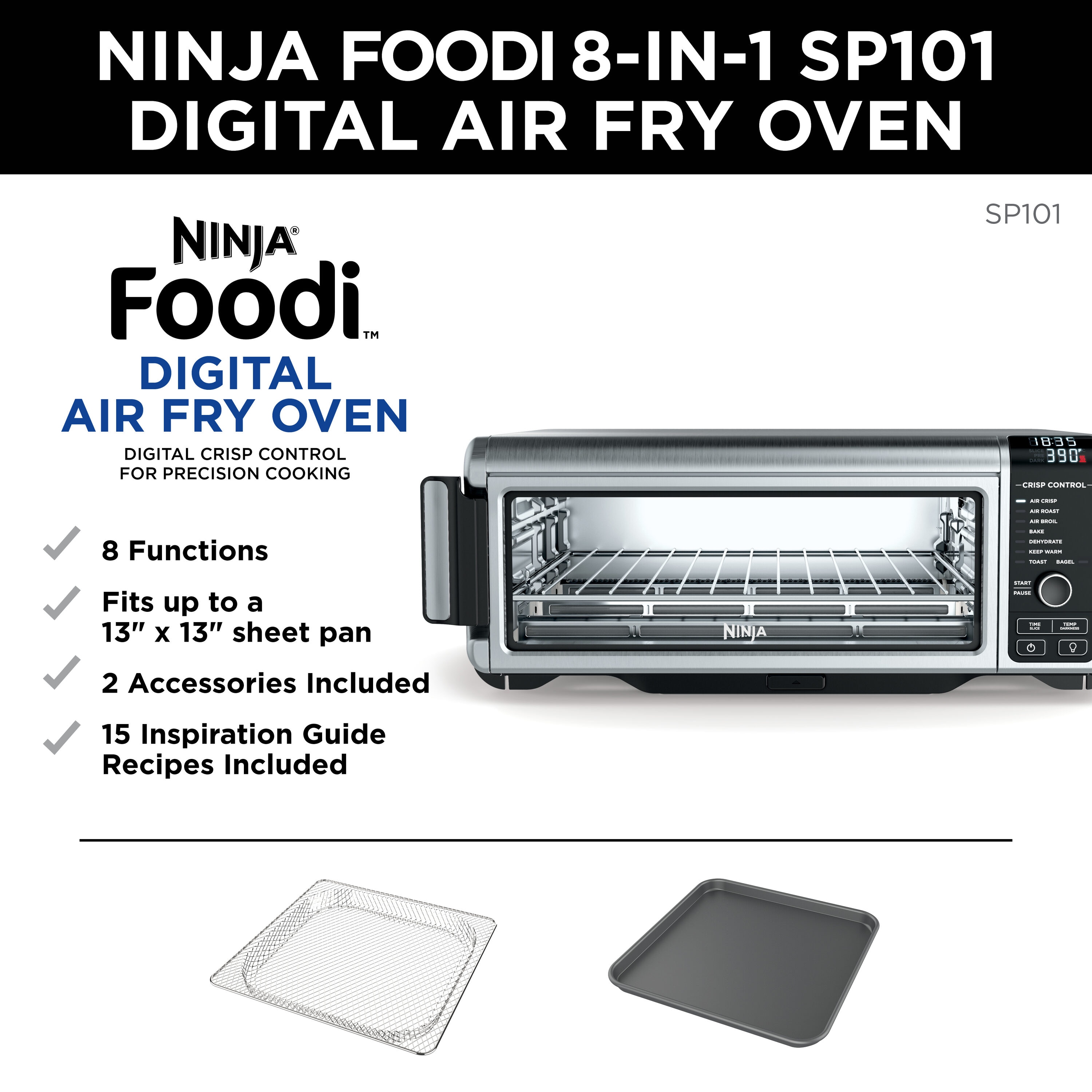 Ninja Foodi Digital Air Fry Oven 1800 W Toast Air Fry Convection
