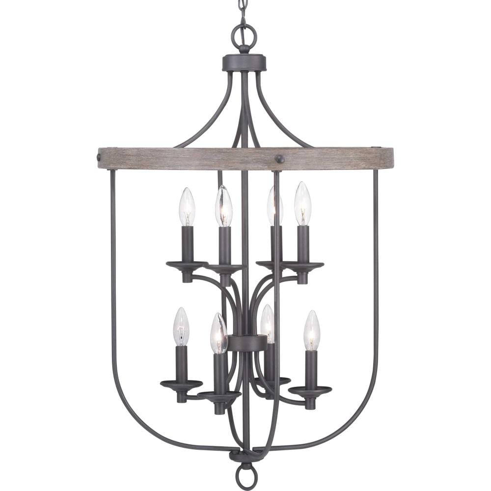 Progress Lighting P500158-143 Gulliver 8 -Light Graphite with Weathered Oak Coastal Lantern Medium Hanging Pendant light
