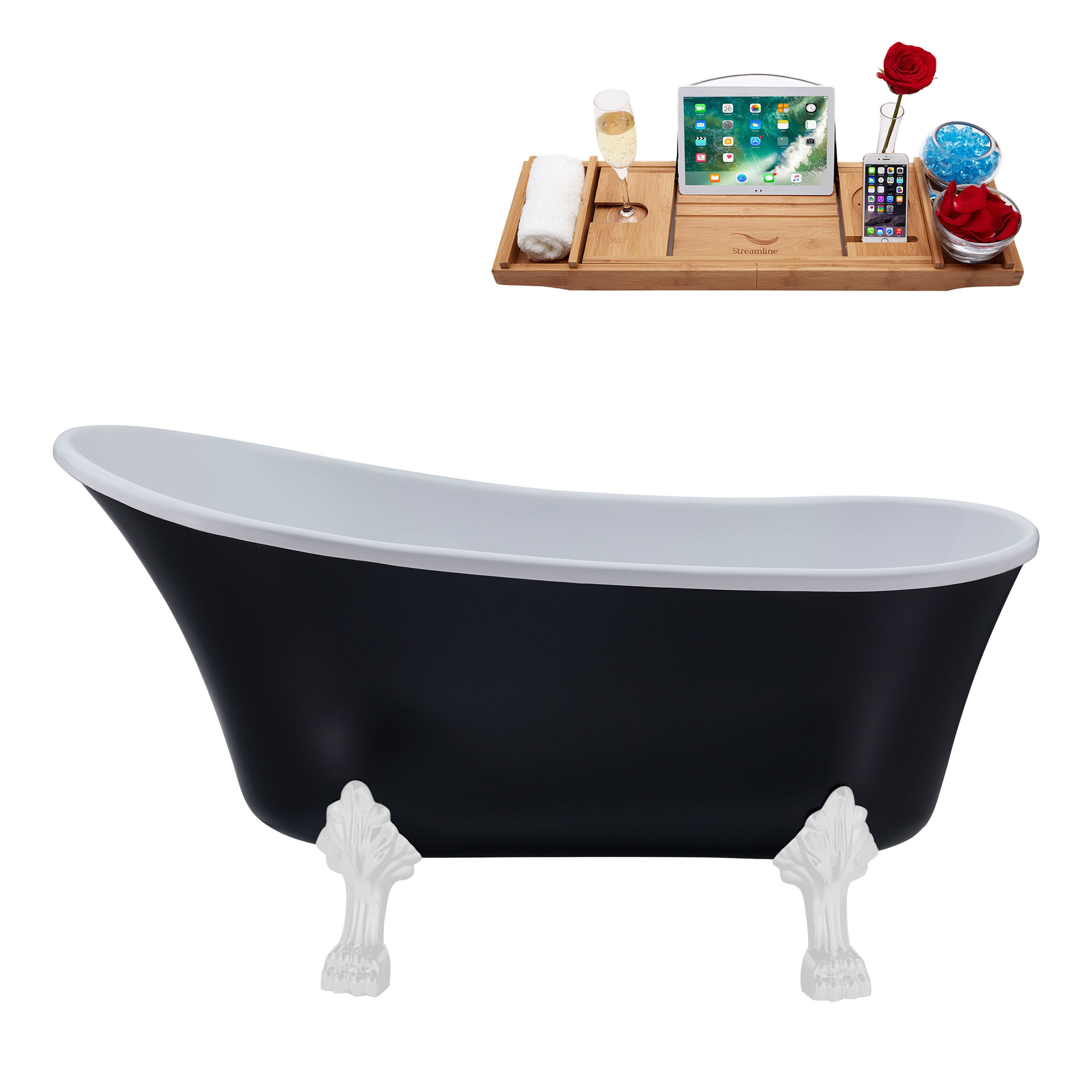 Streamline N362WH-IN-BL 27.6-in x 59.1-in Matte Black Acrylic Oval Clawfoot Soaking bathtub with Drain ( Reversible Drain )