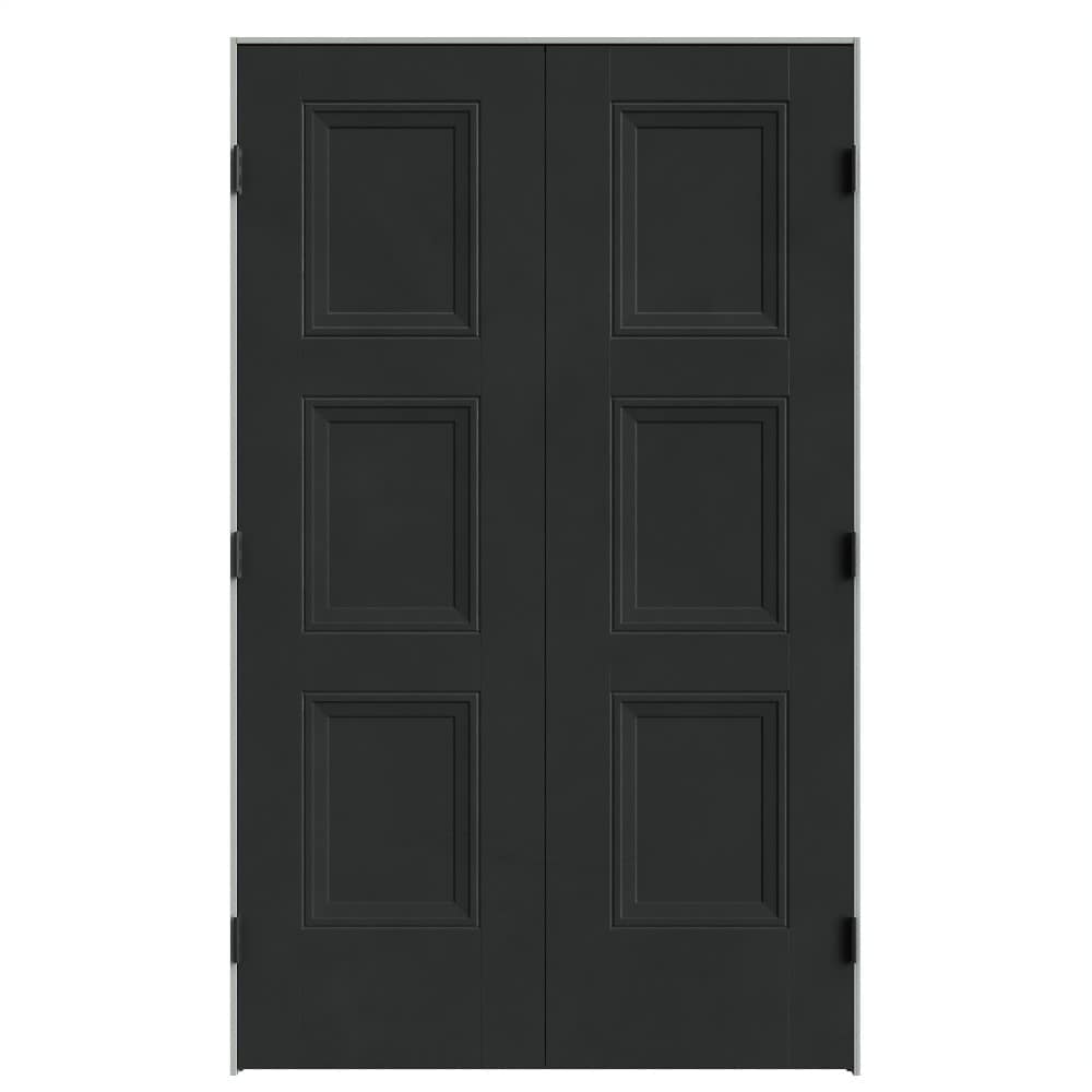 Masonite 641954 48-in x 80-in Midnight Black Solid core 3-panel square Bi-parting Smooth Prefinished Molded composite Flat Jamb Double Prehung Interior Door