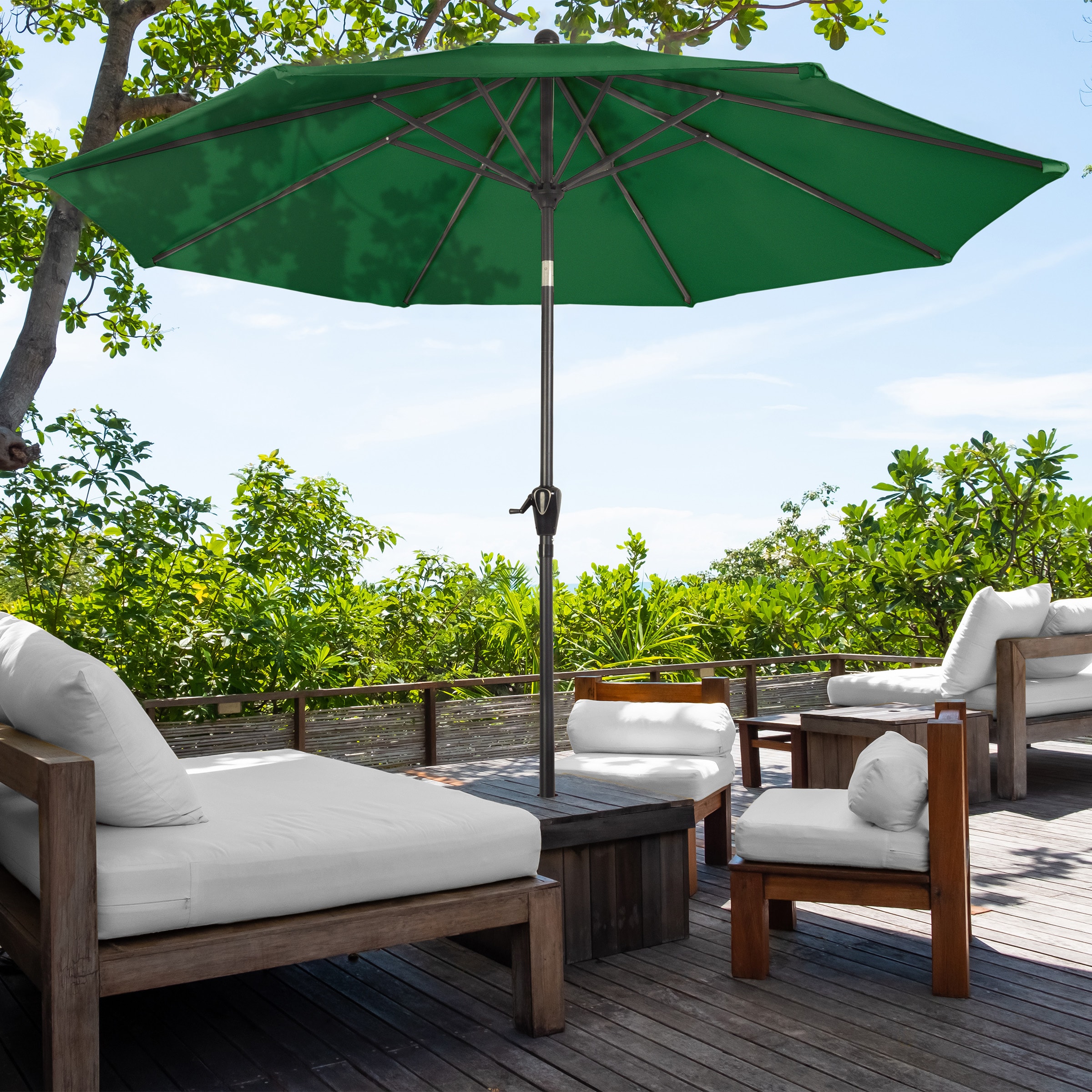 Pure Garden 50-LG1034B 10-ft Steel Green Auto-tilt Market Patio Umbrella with Base