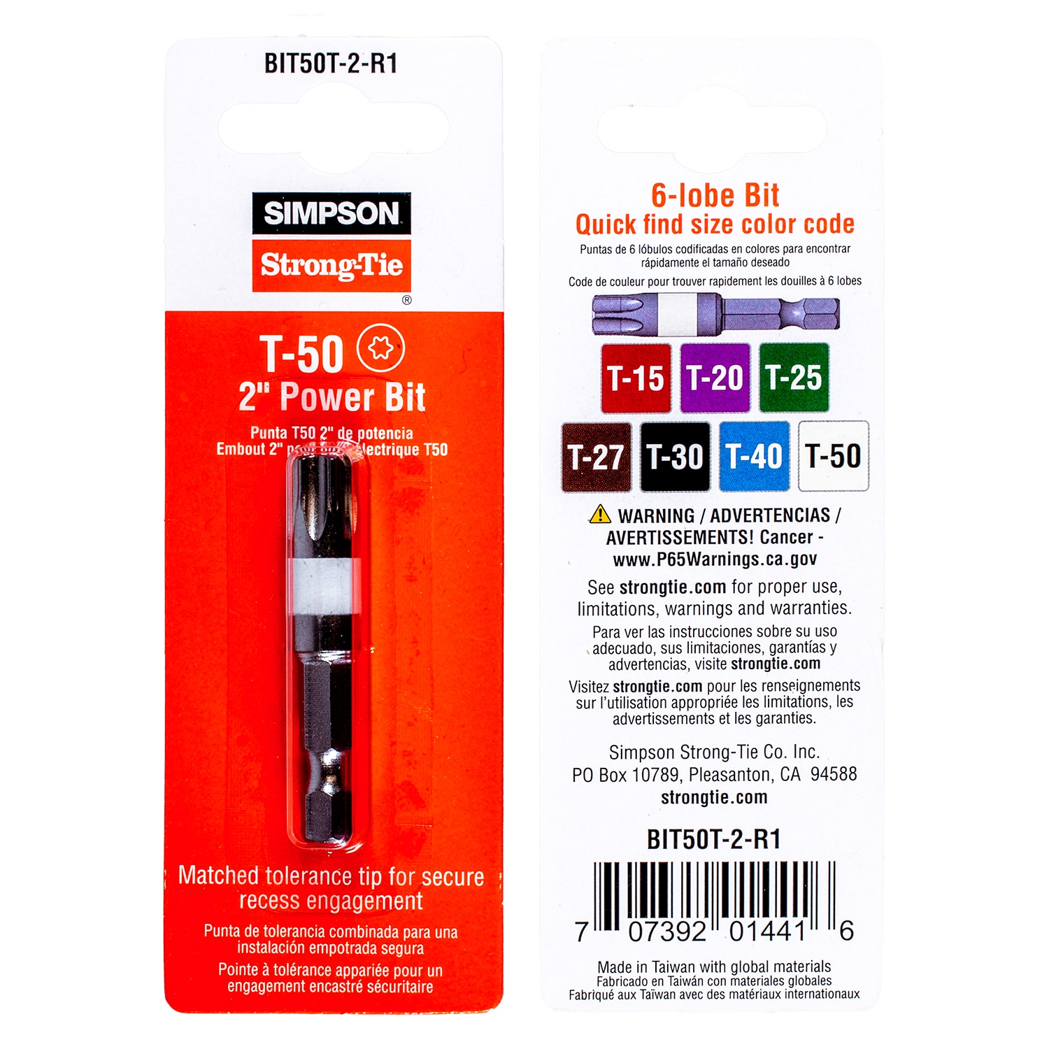 Simpson Strong-Tie BIT50T-2-R1 T50 6-Lobe 2-in Power Bit