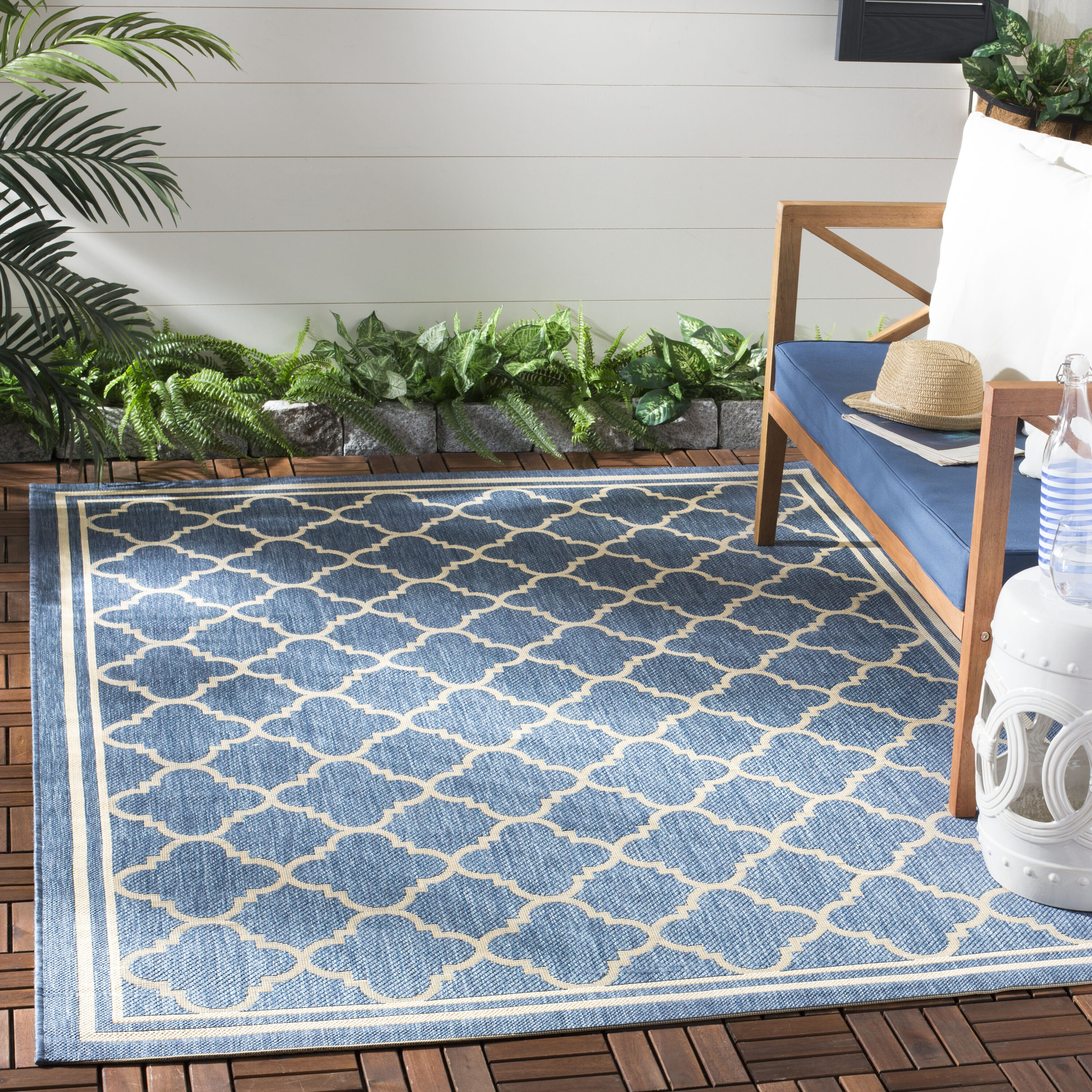 Safavieh CY6918-243-5SQ Courtyard Samana 5 x 5 (ft) Loomed Polypropylene Blue/Beige Square Indoor/Outdoor Trellis Area rug