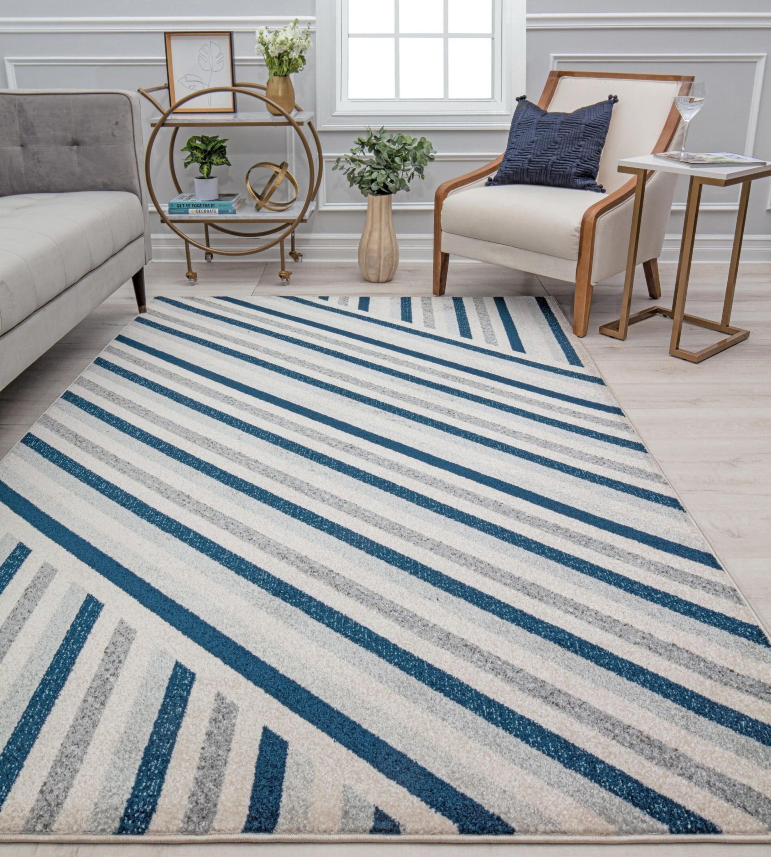 Rugs America Callum 8 X 10 (ft) Beveled Blue Indoor Geometric Area Rug ...