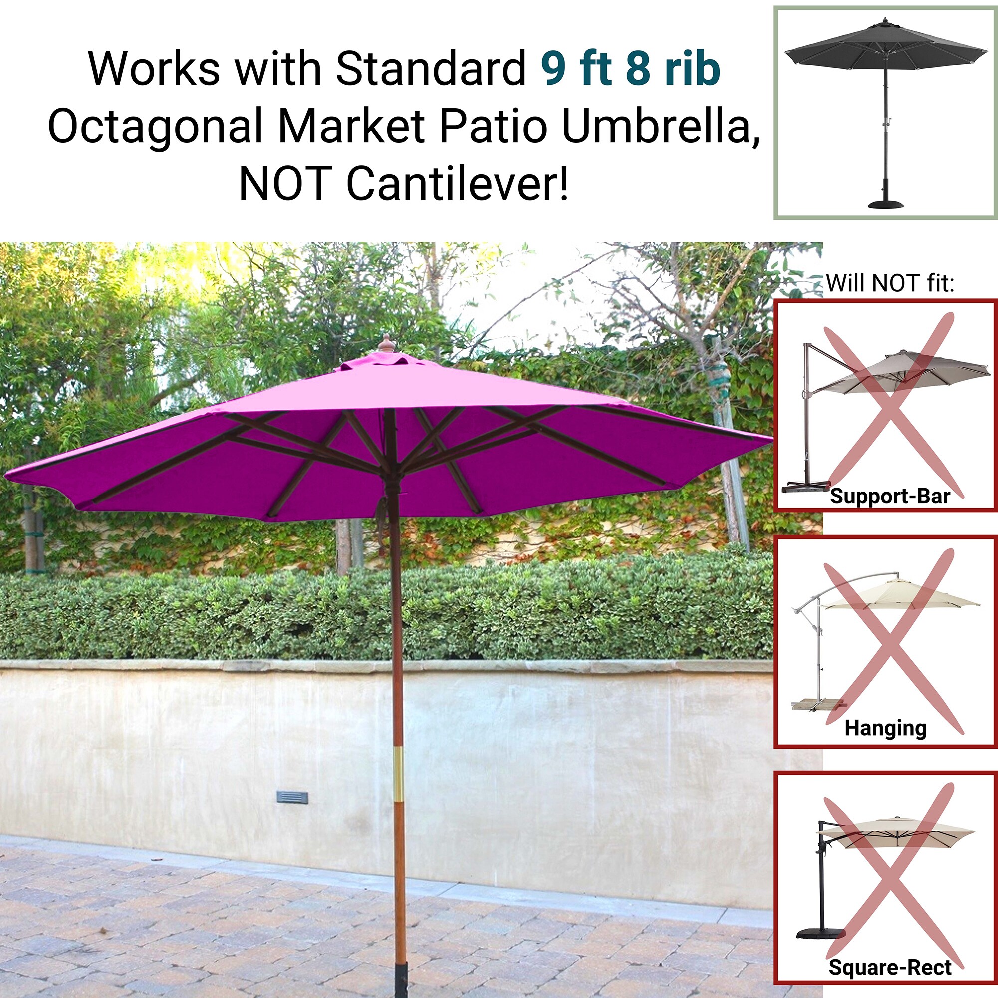 Formosa Covers TOP 9X8 FUCHSIA Patio-Umbrella-Accessories - View #4