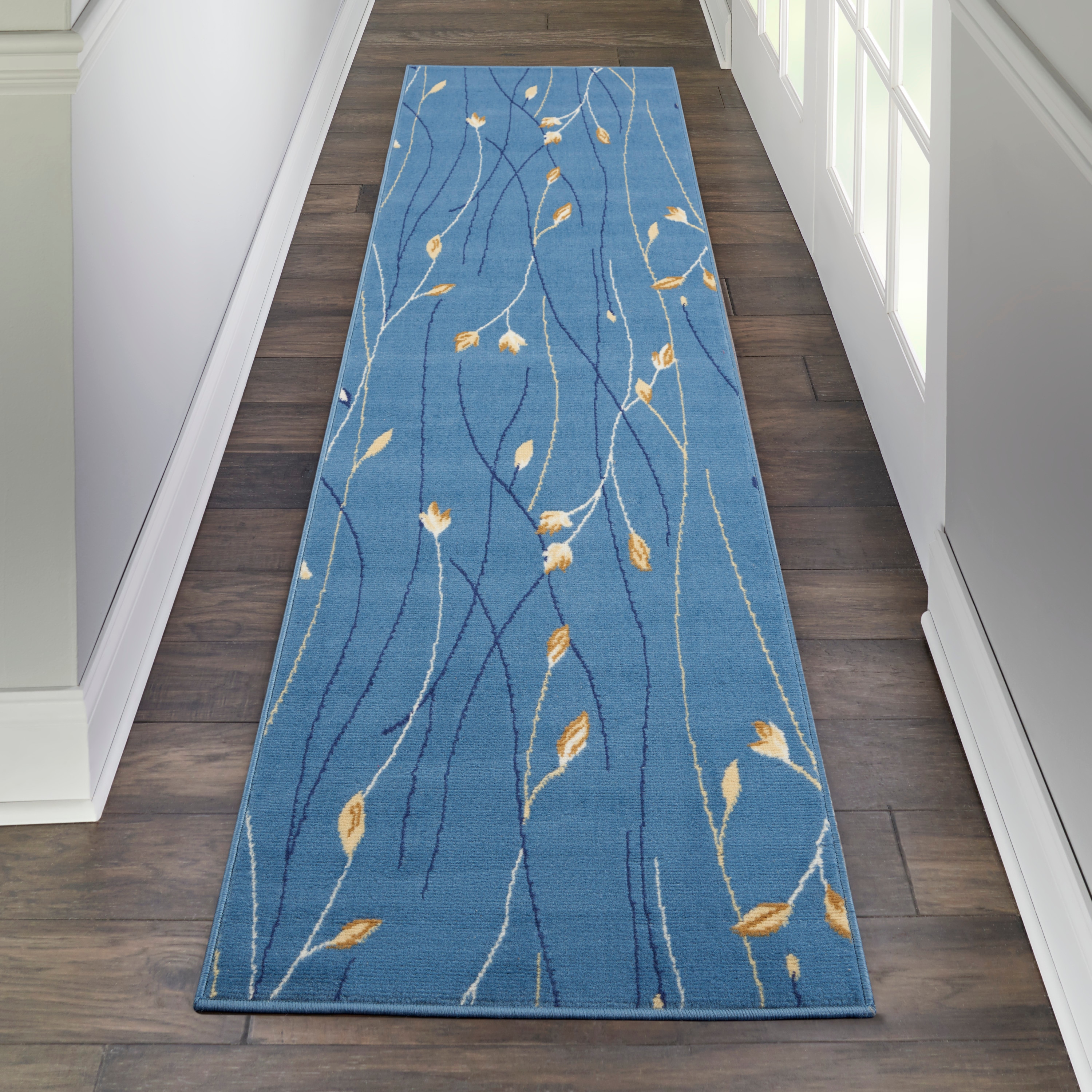 Nourison 99446411761 Grafix 2 x 8 (ft) Loomed Polypropylene Light Blue Irregular Indoor Floral/Botanical Bohemian/Eclectic Area rug