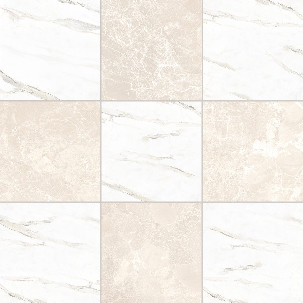 Tilefy Ravenna Checkerboard  Calacatta and Crema Tile