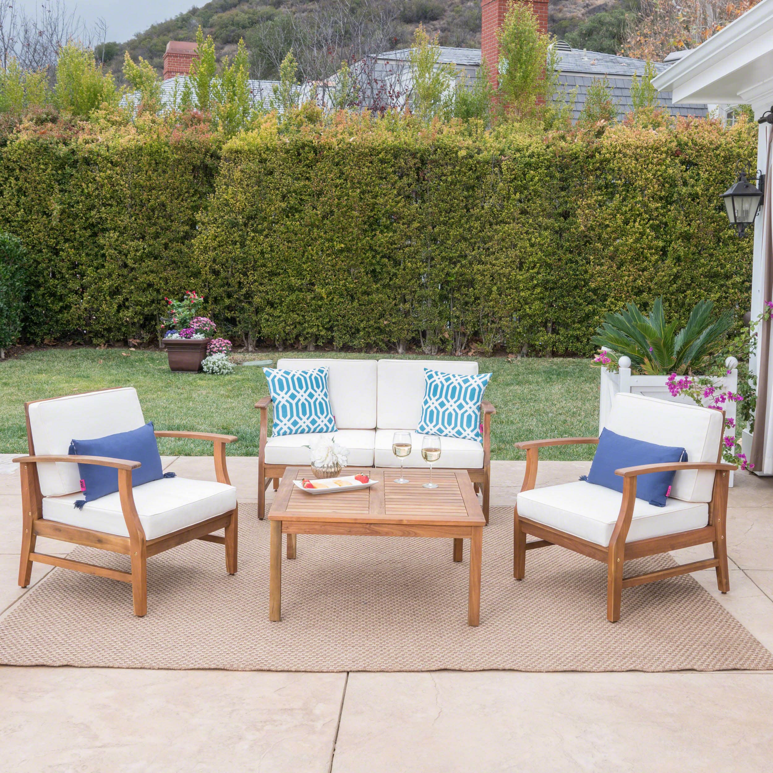 Best Selling Home Decor 303729 5-Piece Patio Conversation Set with Off-white Cushions
