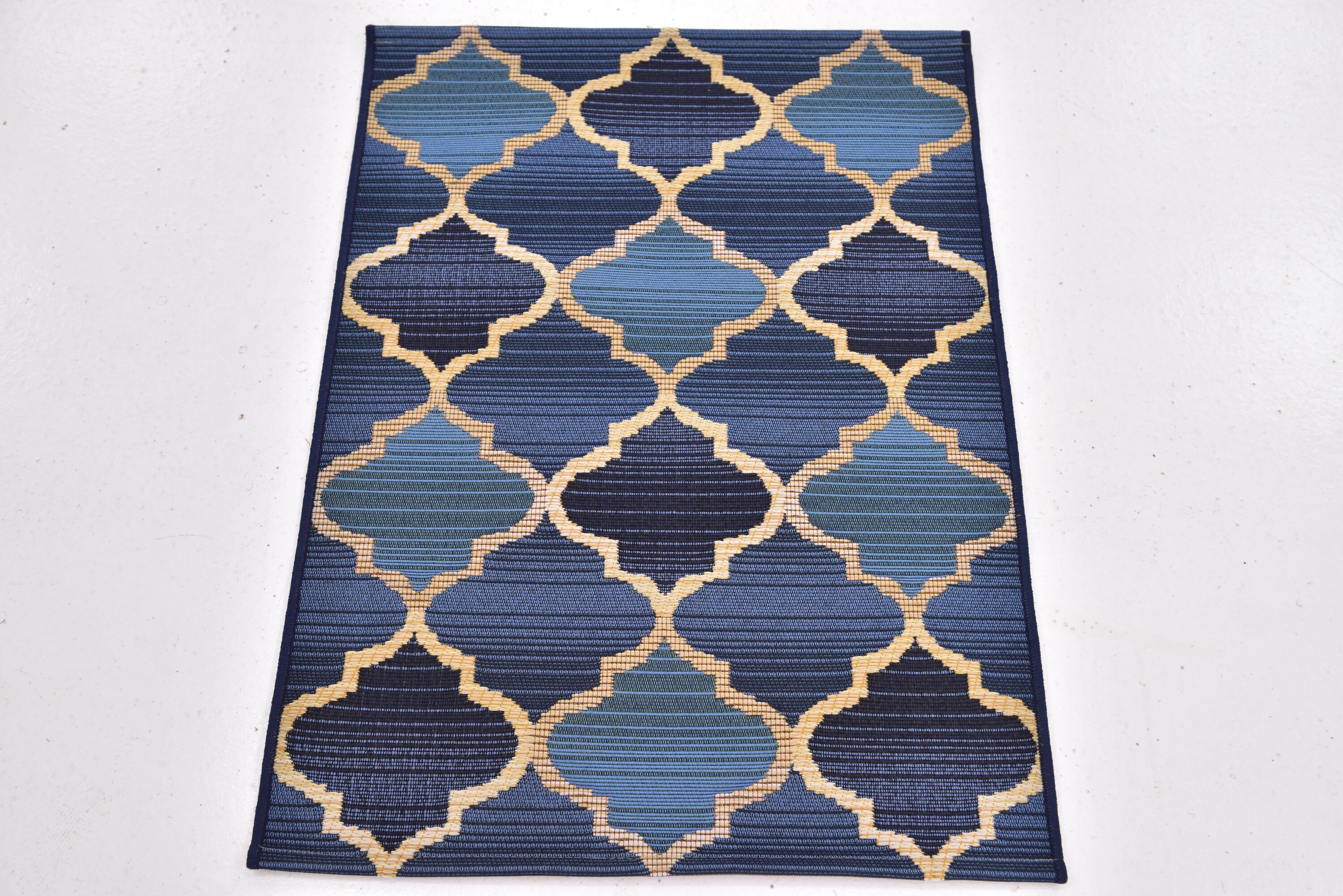 Blue Trellis Rectangular Outdoor Synthetic Area Rug