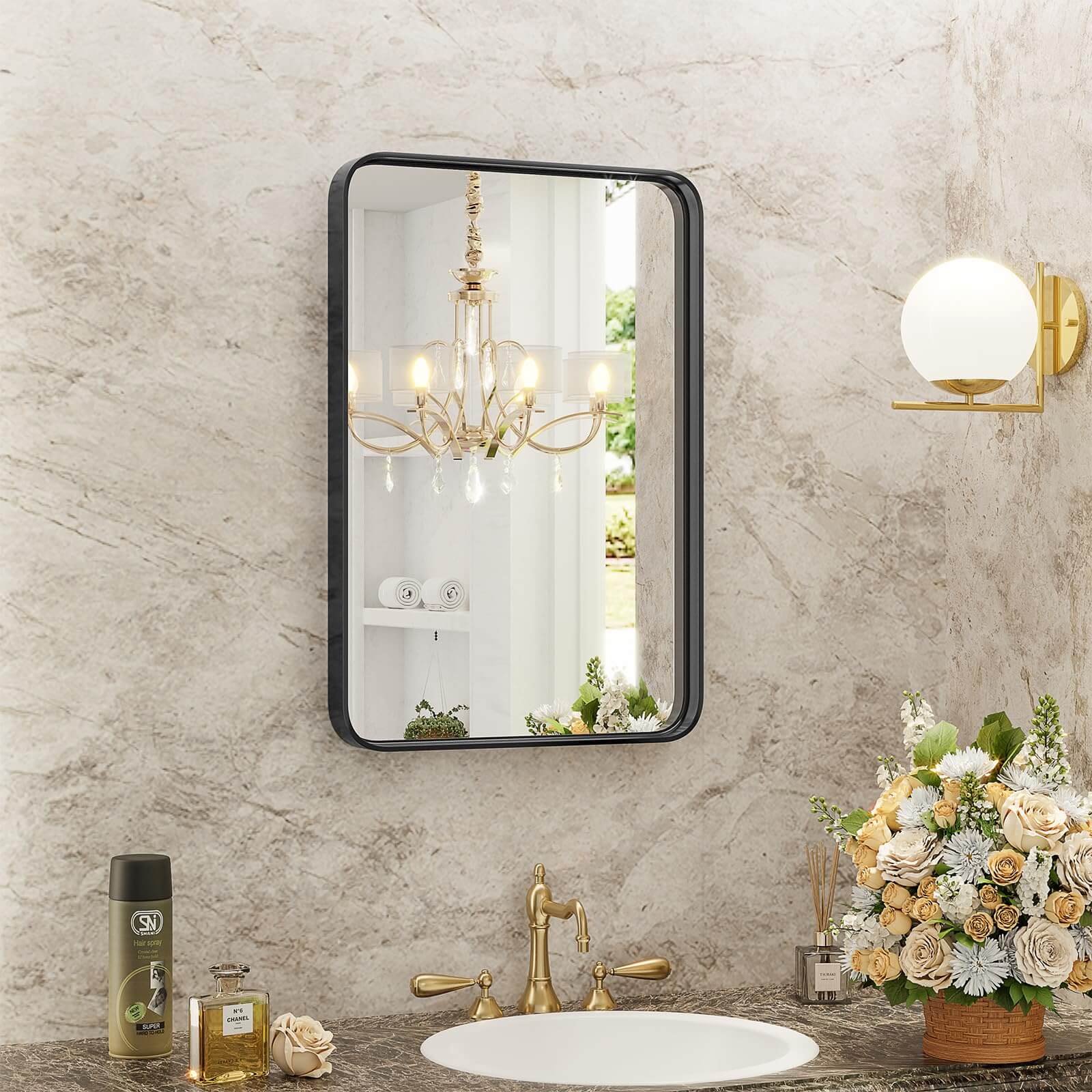 Maocao Hoom BH23834 30-Inches W x 22.0-Inches H Rectangle Black Framed Wall Mirror