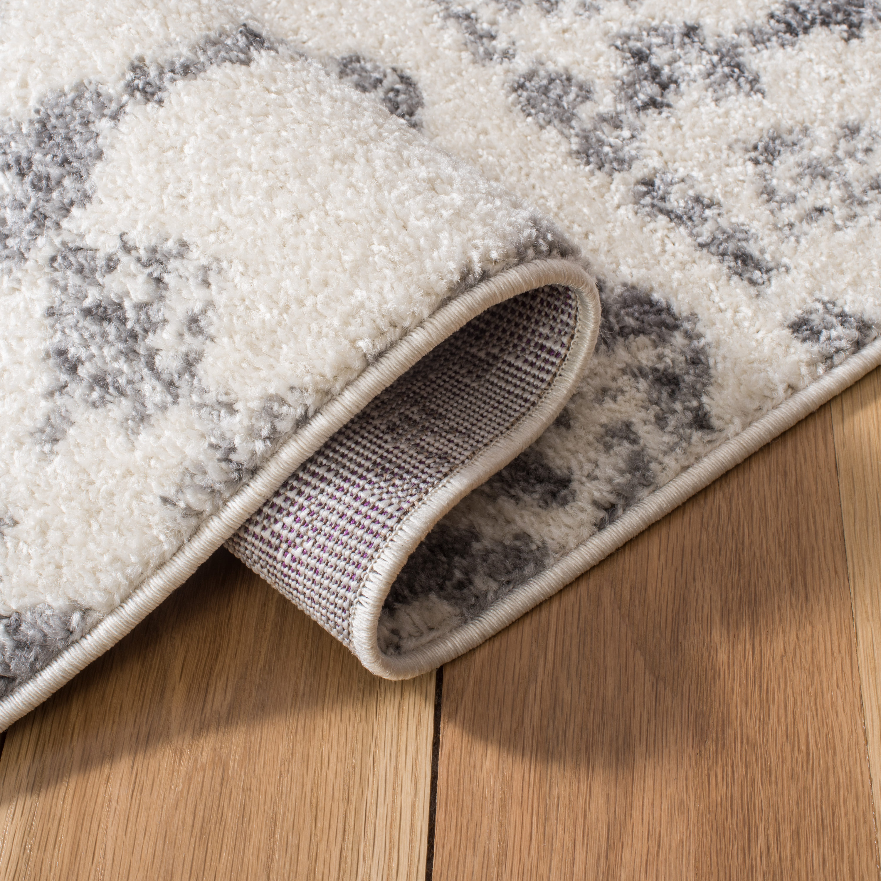 Ivory and Grey Hand-Knotted Synthetic Rectangular Area Rug