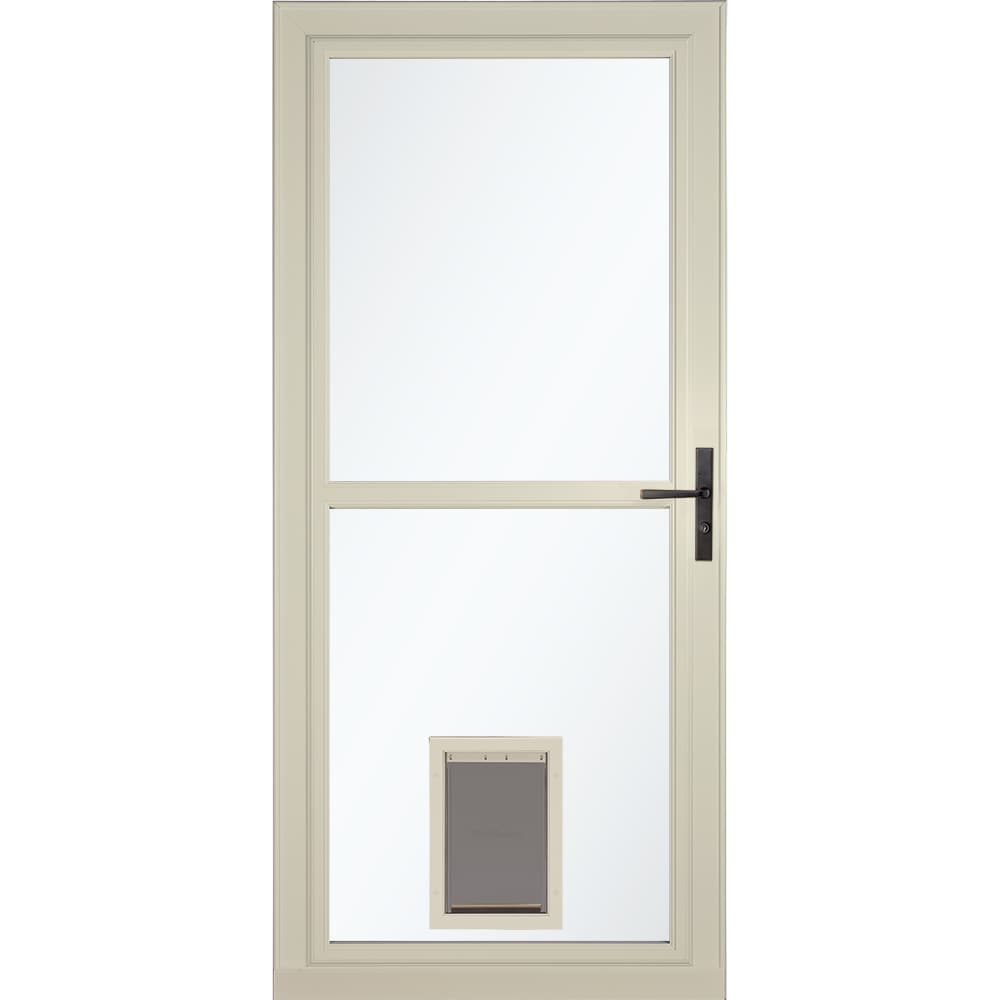 LARSON Tradewinds Selection Pet Door 32-in x 81-in Almond Full-view Retractable Screen Aluminum Storm Door with Aged Bronze Handle in Off-White -  1467908157S