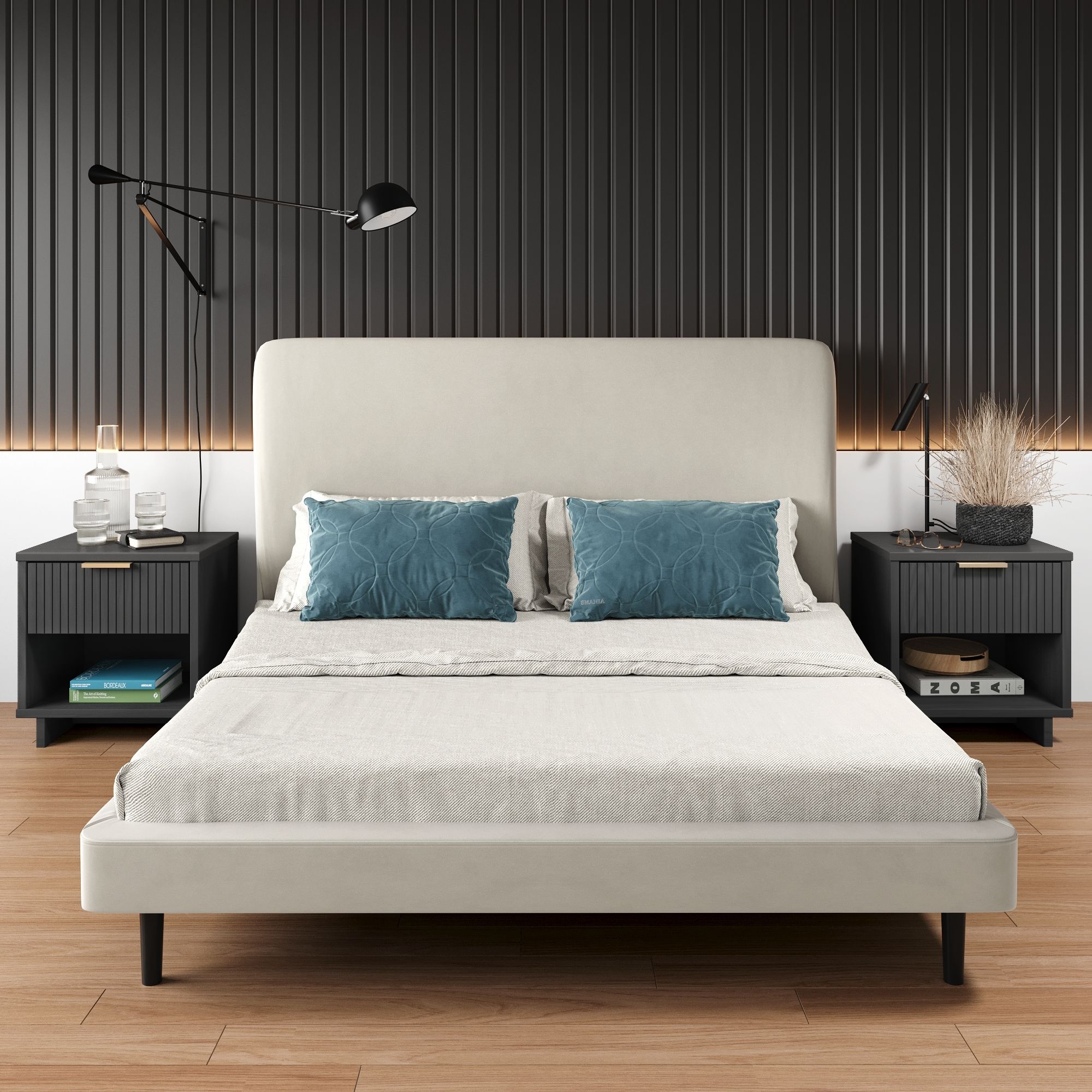 Manhattan Comfort 2-NS-5005 Dark Grey Pine Nightstand